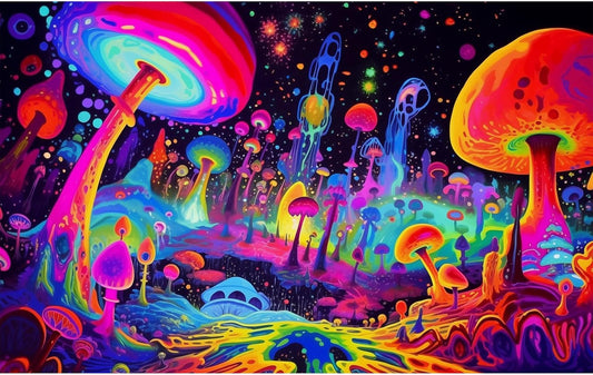 Fantasy Mushrooms Aquarium Background Abstract Mysterious Mushroom Landscape Terrarium Background Amazing Rainbow Mushrooms Theme Fish Tank Backdrop Poster Wallpaper Decorations Vinyl 60x24in