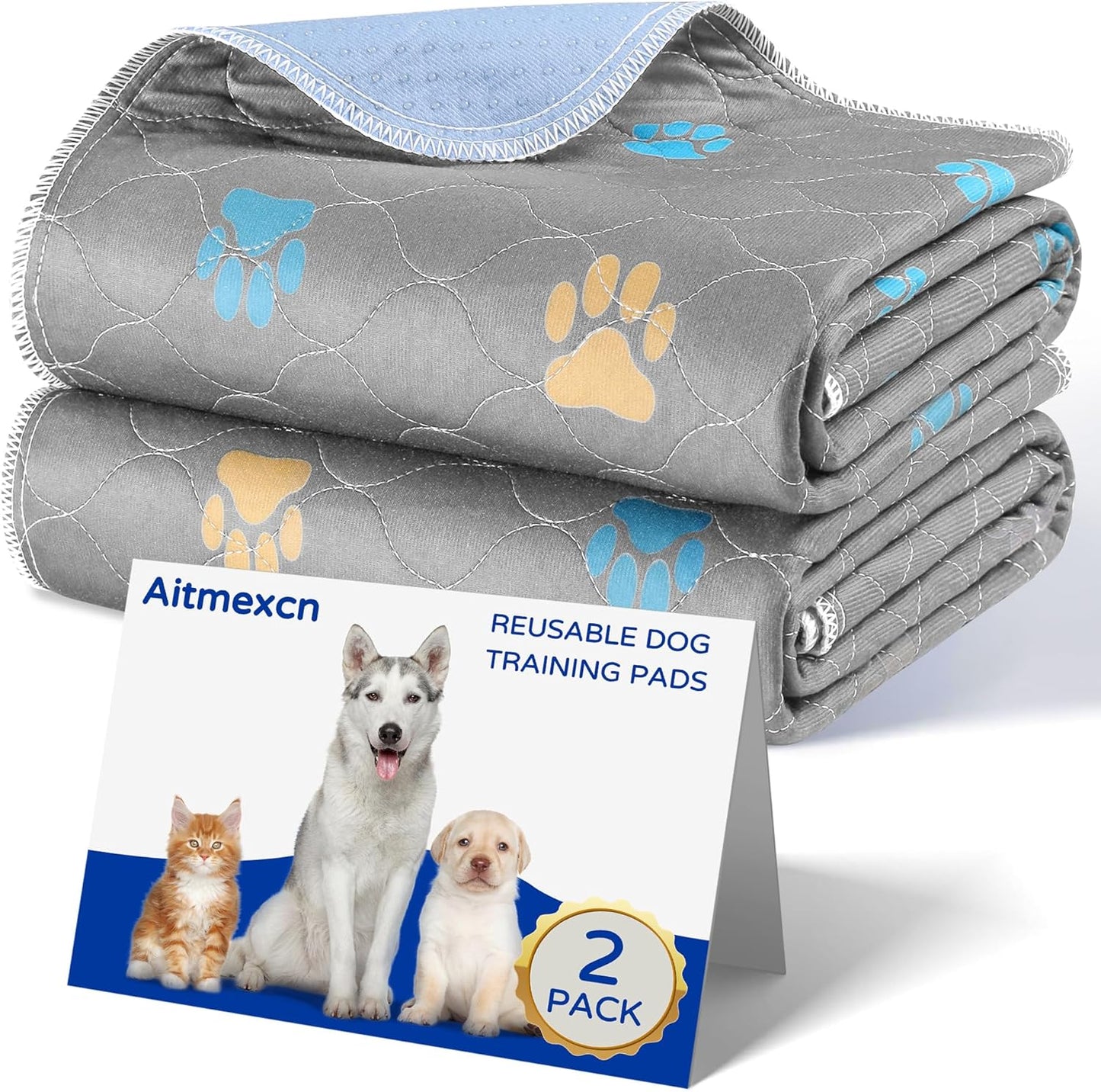 Aitmexcn Washable Puppy Dog Pee Pad, 4PCS 100% Waterproof Whelping Training Mat for Puppy/Senior Dog, Fast Drying Reusable Puppy Pads for Indoor, Outdoor and Car Travel- 18x24'' Llight Gray