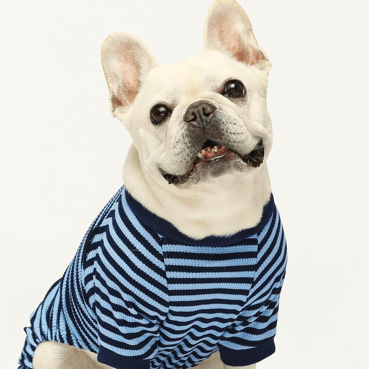 Fitwarm Blue and White Striped Dog Pajamas, Waffle Dog Clothes for Small Dogs Girl Boy, Puppy Onesie with Feet, Pet Cat Outfit, Large