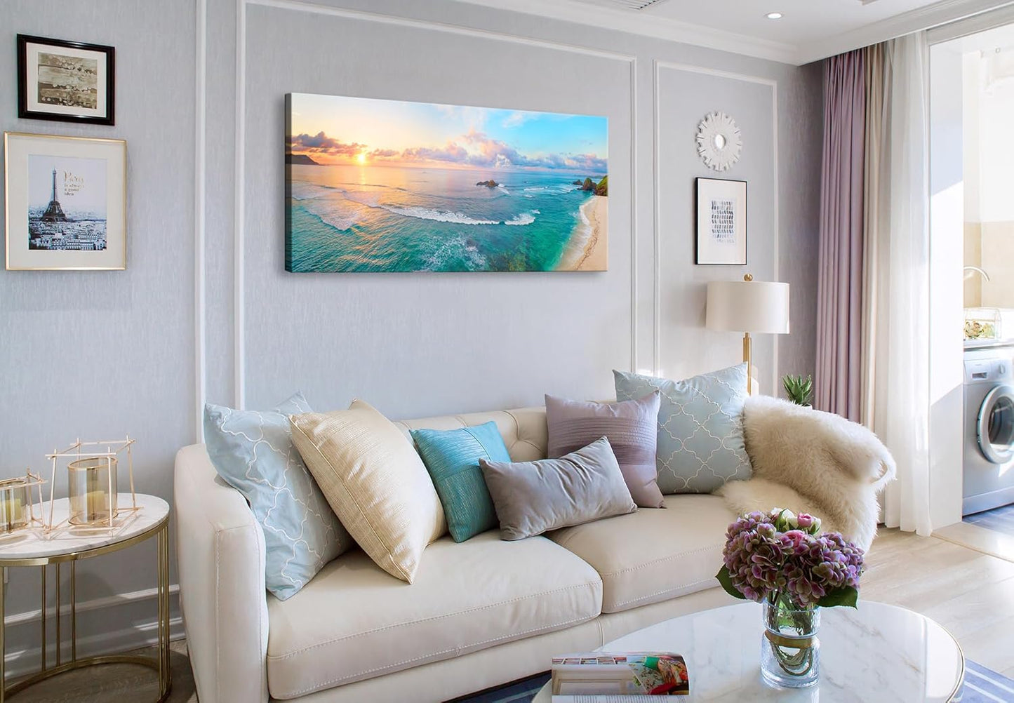 XXMWallArt FC3975 Tropical Beach Wall Art Blue Sea Sunset Natural Scenery Picture Print On Canvas Seascape Canvas Print Artwork for Living Room Bedroom Kitchen Home and Office Wall Decor