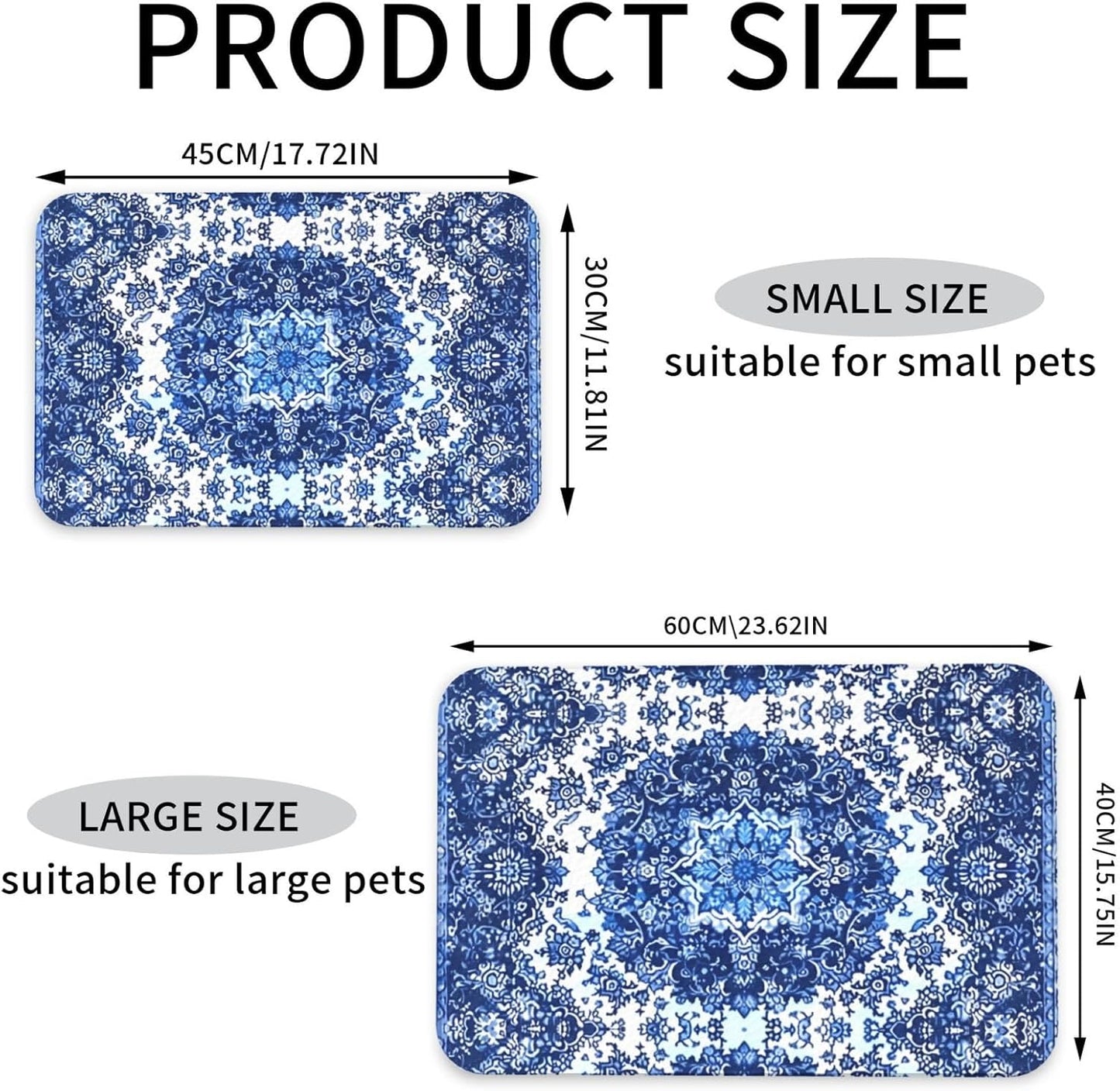 Persian Carpet Style Dog Food Mat Absorbent Bowl Mats No Stains Quick Dry Waterproof Pet Cat Placemats for Food and Water, 30x45cm