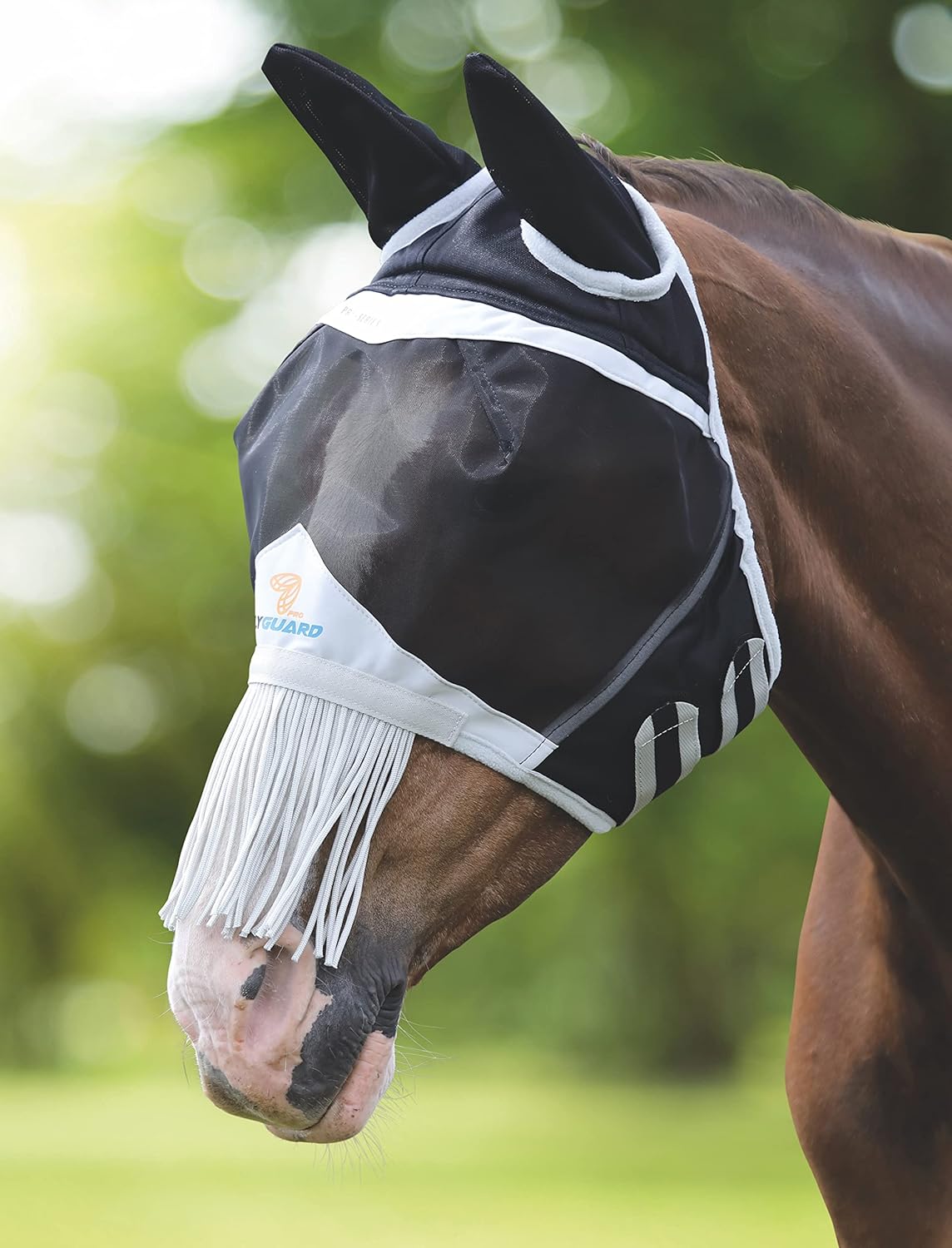 Shires Fine Mesh Horse Equine Fly Mask with Ears & Nose Fringe UV Protection! (Full,Black)