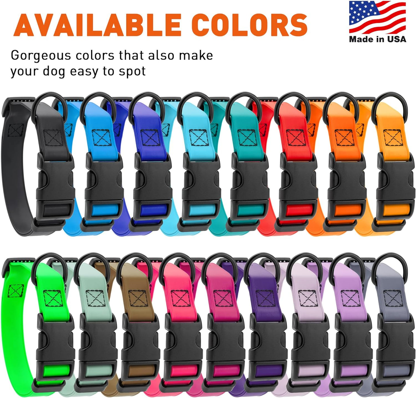 Dogline Biothane Waterproof Dog Collar with Quick Release Buckle Strong Coated Nylon Webbing with Odor- Proof for Easy Care Easy to Clean Fits Small Medium Large Dogs, Tangerine Orange 1" W 15-23" L