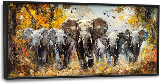 Extra Large Elephant Framed Wall Art for Living Room,Oversized Elephants Wild Animal Pictures Wall Decor,Forest Landscape Canvas Print Painting Modern Artwork Bedroom Office Bathroom 60L" x 30W"