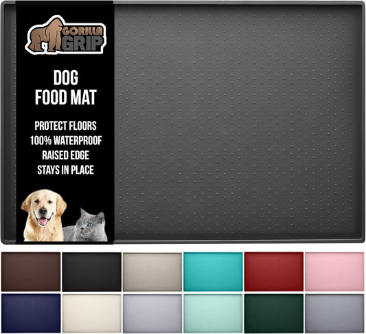 GORILLA GRIP 100% Waterproof Raised Edge BPA Free Silicone Pet Feeding Mat, Dog Cat Food Mats Contain Spills Protects Floors, Placemats for Cats and Dogs Water Bowl, Pets Accessories 32x24 Charcoal