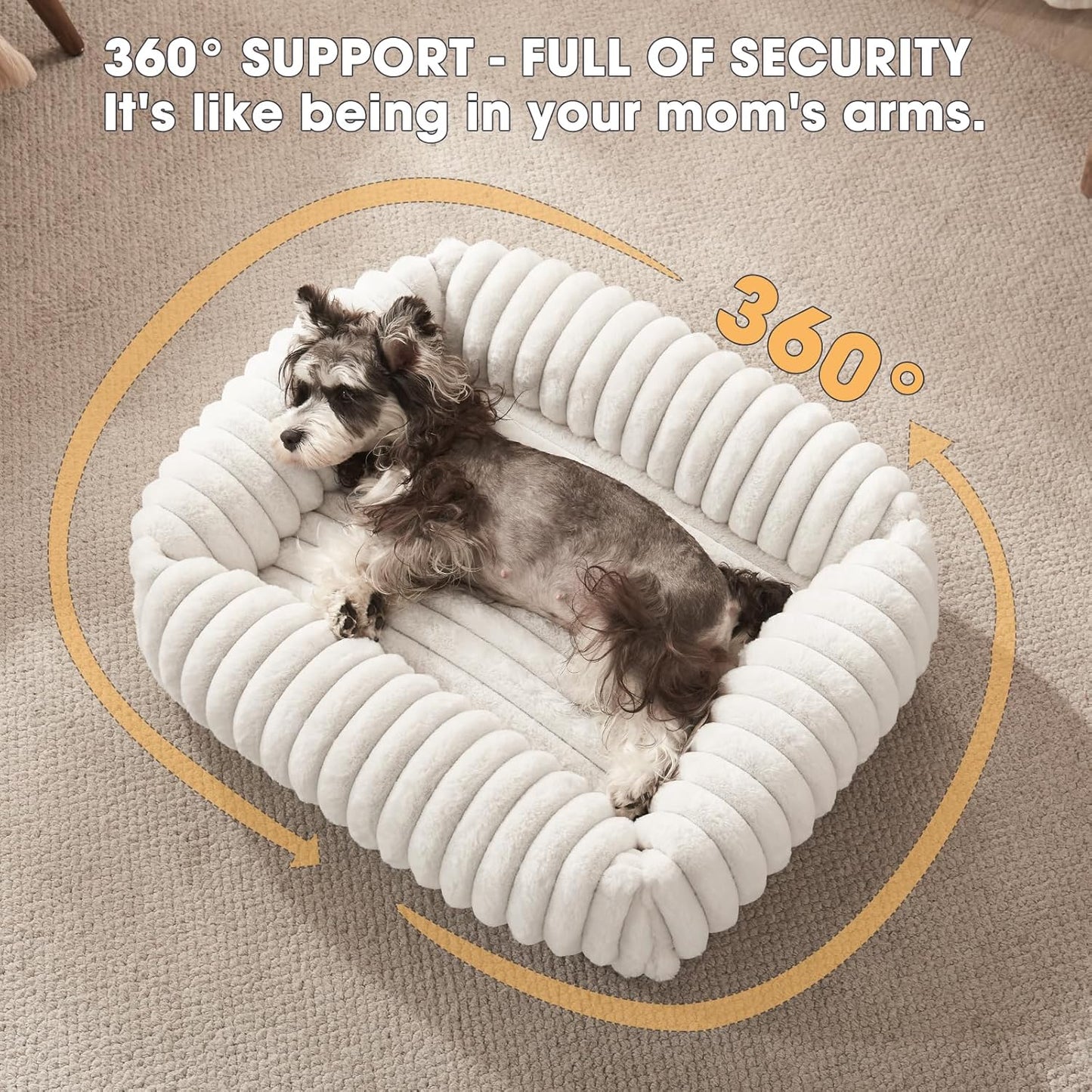 Dog Beds Medium Sized Dog, Washable Orthopedic Pet Bed with Removable Cover, Rectangle Soft Calming Sleeping Puppy Bed Durable Pet Cuddler with Anti-Slip Bottom, 30"x24"x8" Cream