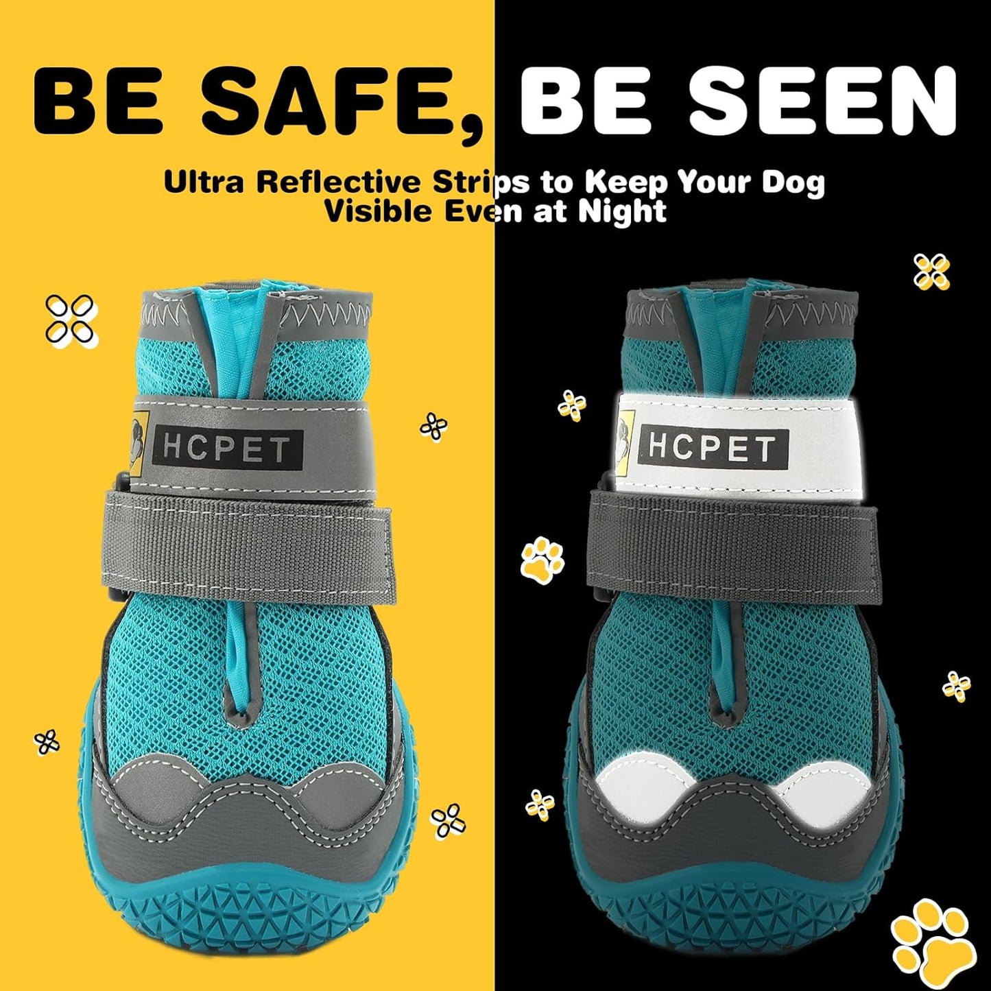 Hcpet Dog Shoes for Large Dogs, Breathable Dog Booties for Small Medium Dogs, Anti-Slip Dog Boots & Paw Protectors for Hot Pavement Winter Snow Hiking with Reflective Straps Blue Size 8