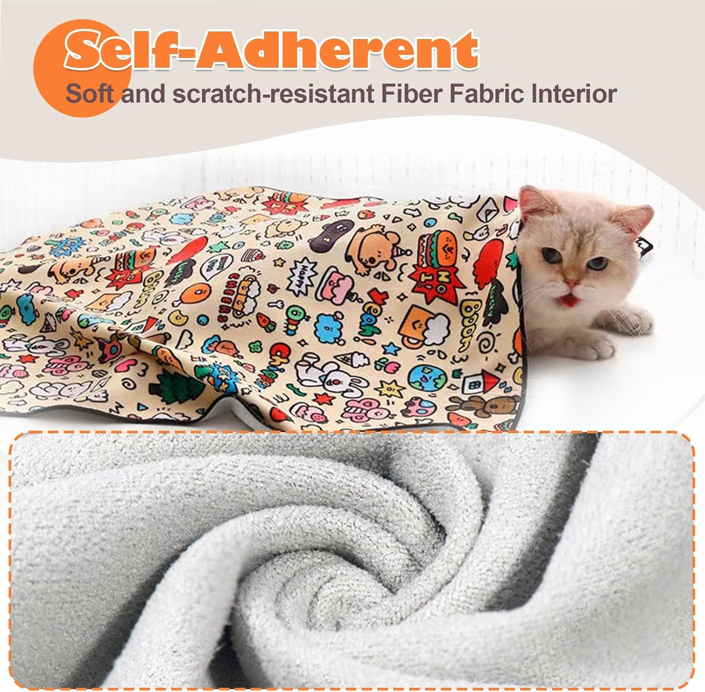 Cat Grooming Wrap, Cat Wrap Self-Adherent, Anti-Scratch Anti-Bite, Anti-Escape Grooming Bag for Cats Nail Clipping, Ear Cleaning, and Teeth Brushing (27.6 × 27.6" Paw Prints)