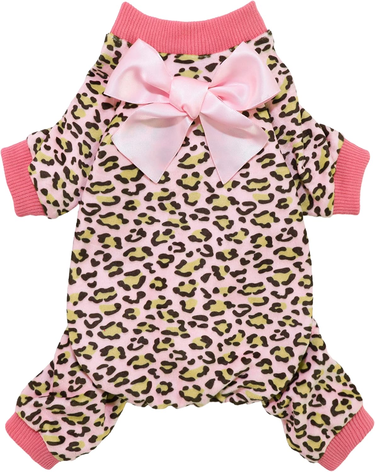Fitwarm Leopard Dog Pajamas, Fleece Dog Clothes for Small Dogs Girl with Legs, Pet Onesie, Cat Outfit, Pink, XL