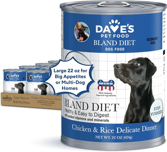 Dave's Dog Food Bland Diet Dog Food for Sick Dogs with Upset Stomach (Chicken & Rice), Economy Size for Large Pups or Big Eaters, Sensitive Stomach, 22 oz (Case of 12)