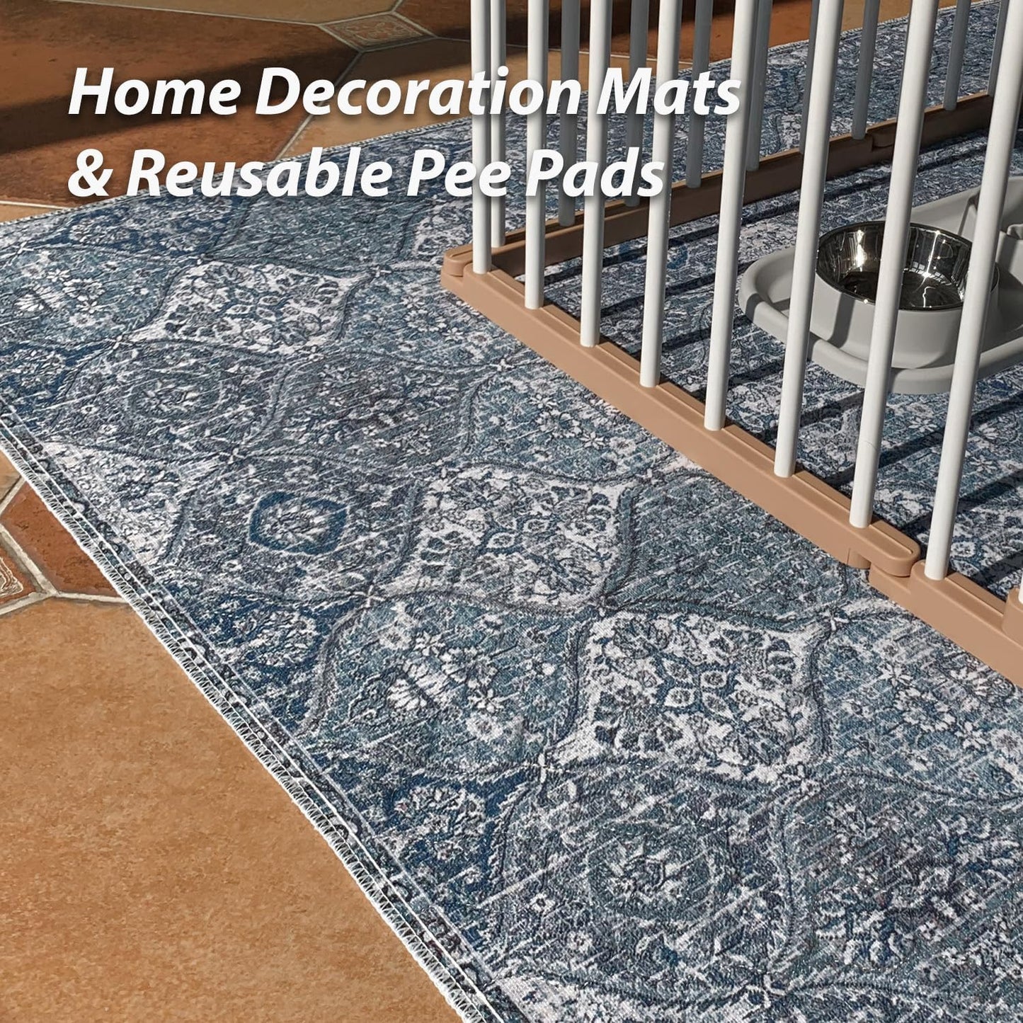 nunubaby Washable Pee Pads for Dogs, Stylish, Non-Slip and Leak-Proof Pee Pads. Reusable Potty Pads for Dogs for Crates and Floors.(Blue/Multi, 36" x36" )