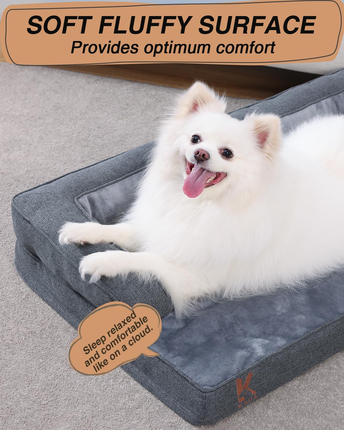 KSIIA Orthopedic Dog Bed for Small Dogs，Washable Pet Sofa with U-Shaped Bolster Removable Waterproof Cover Non-Slip Bottom and Egg-Crate Orthopedic Foam Pet Couch Bed, 29 x 18 Inch, Dark Gray