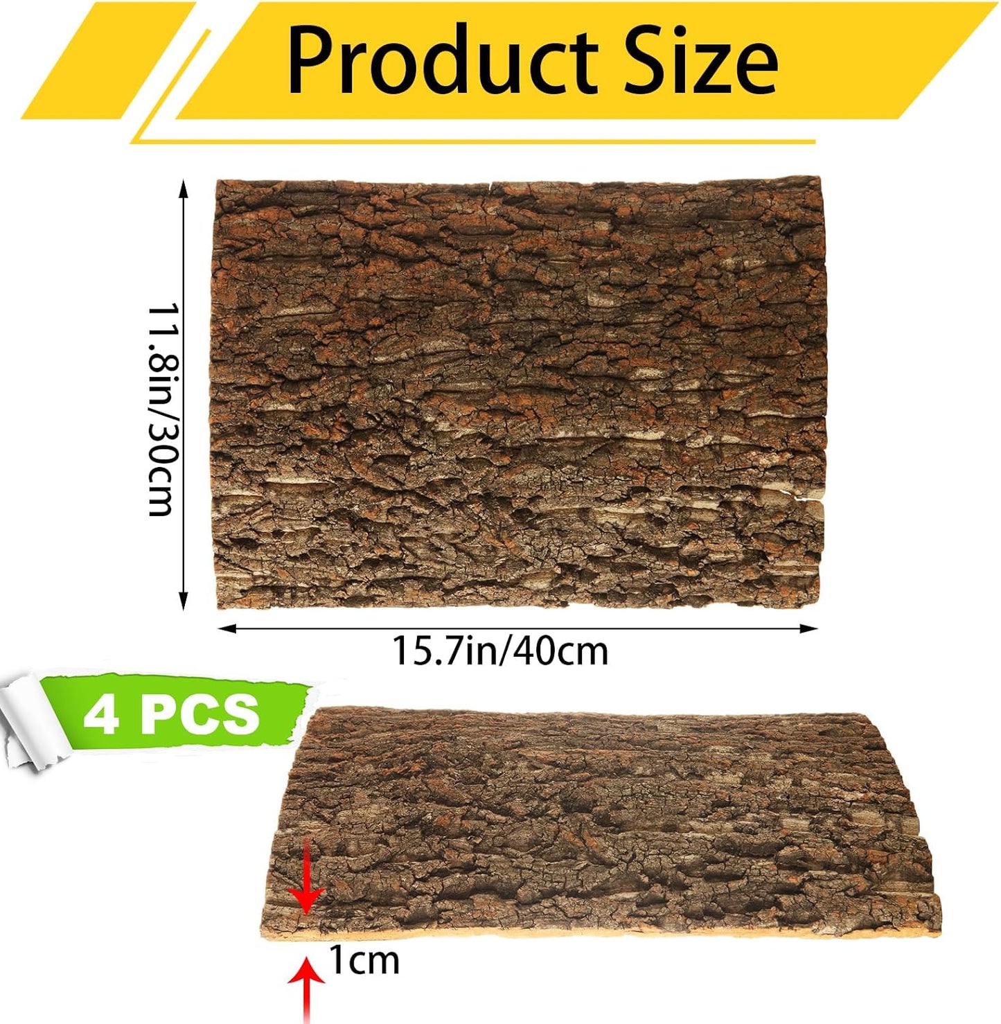 4PCS Cork Terrarium Background 15.7x11.8in Reptile Tank Background Board Habitat Decoration, Natural Cork Large Bark Climbing Mat for Gecko Lizard Tortoise Chameleon