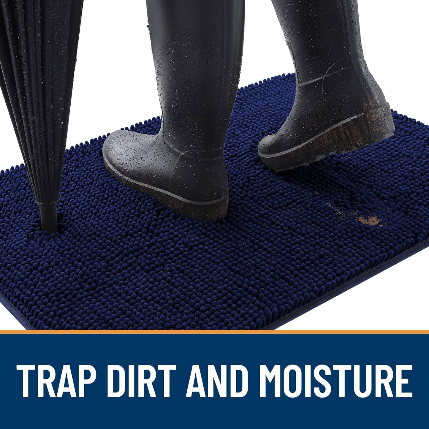 OLANLY Dog Door Mat for Muddy Paws 59x24, Absorbs Moisture and Dirt, Absorbent Non-Slip Washable Doormat, Quick Dry Chenille Mud Mat for Dogs, Entry Indoor Entryway Carpet for Inside Floor, Navy Blue