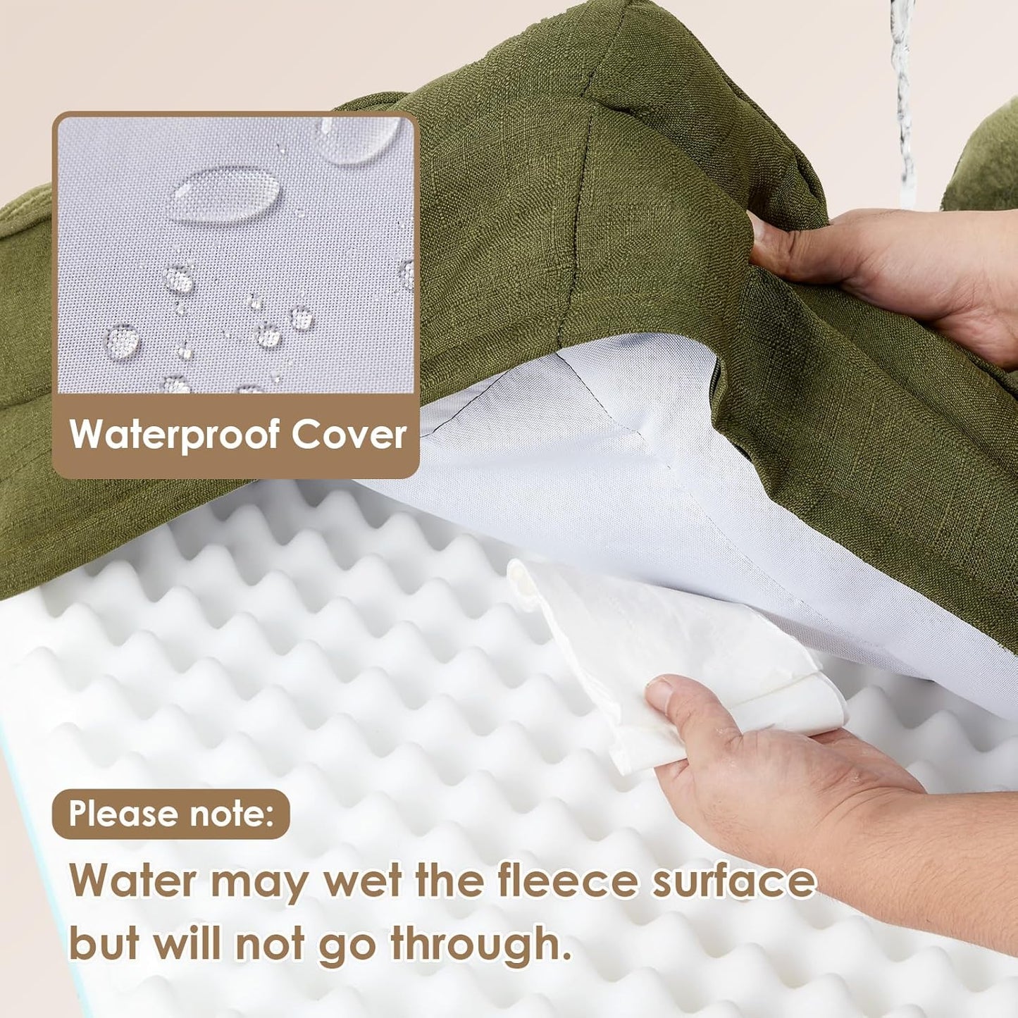 EHEYCIGA Orthopedic Dog Beds for Large Dogs, Waterproof Memory Foam Large Dog Bed with Sides, Non-Slip Bottom and Egg-Crate Foam Pet Couch Bed with Washable Removable Cover, Olive Green