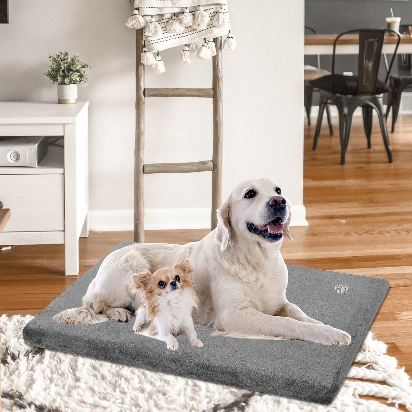EMPSIGN Stylish Dog Bed Mat Dog Crate Pad Mattress Reversible (Cool & Warm), Water Proof Linings, Removable Machine Washable Cover, Firm Support Pet Crate Bed for Small to XX-Large Dogs, Grey