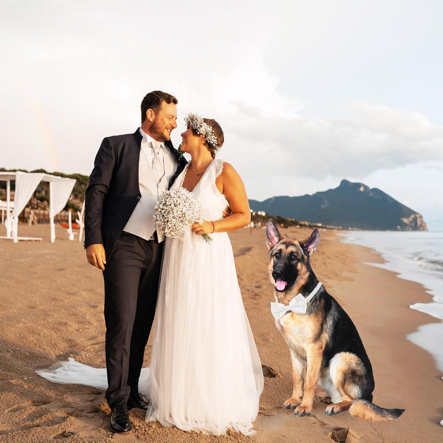 KOOLMOX Dog Bow Tie White, Formal Dog Bowtie with Adjustable Dog Collar for Medium and Large Dogs Cats Pets Wedding Christmas Birthday Party Holiday Homecoming Costumes, 1 Piece White