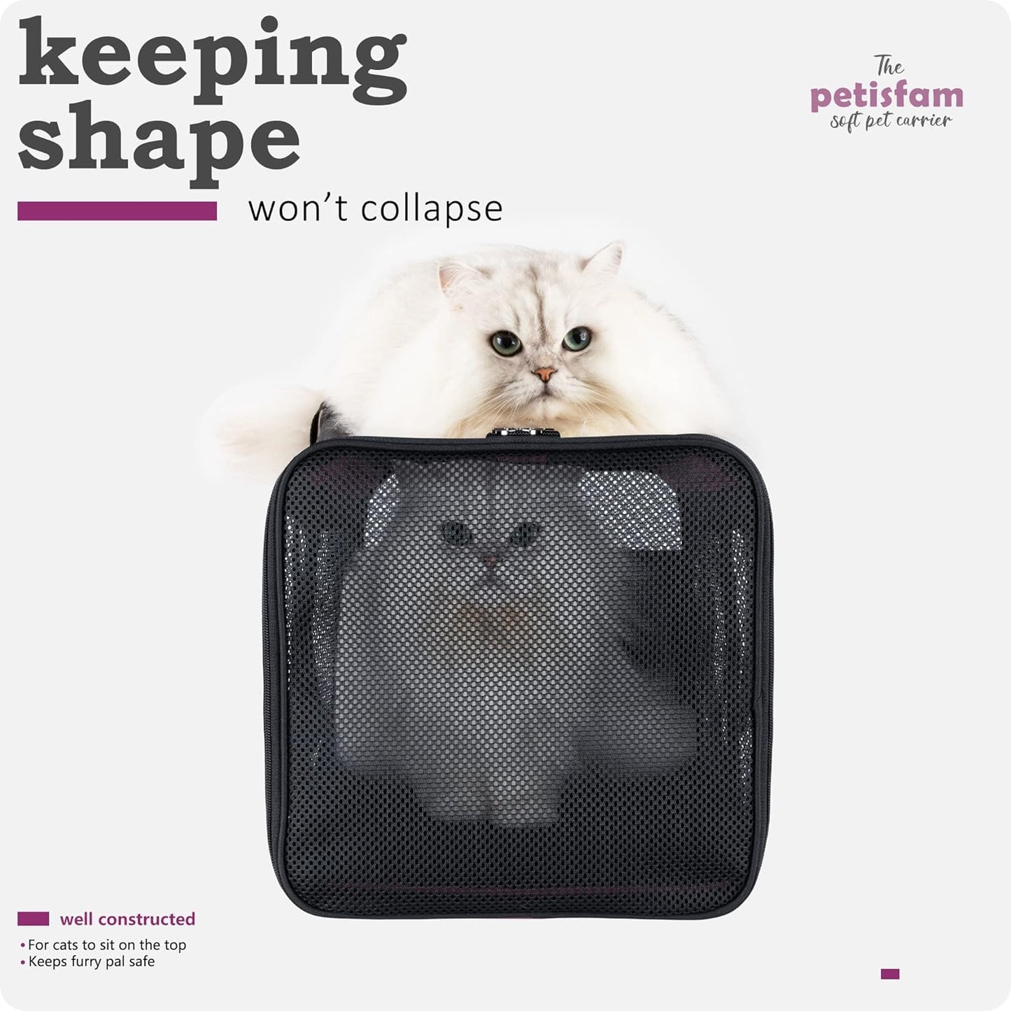 petisfam Soft Pet Carrier for Large and Medium Cats, 2 Kitties, Small Dogs. Easy to Get Cat in, Great for Cats That Don't Like Carriers (Viva Magenta)