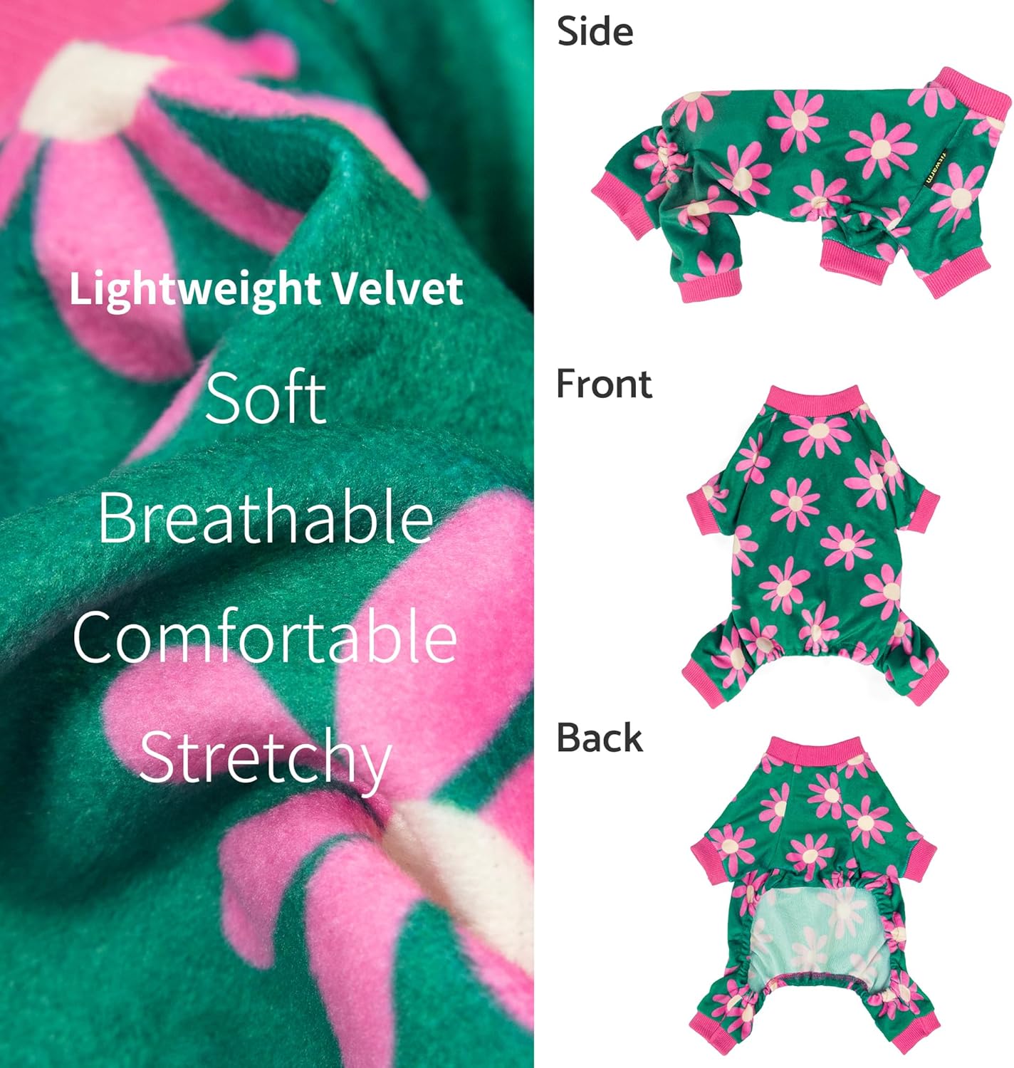 Fitwarm Flower Fleece Dog Pajamas, Warm Winter Dog Clothes for Small Dogs Girl, Cozy Pet Onesie with Feet, Dark Green, Small