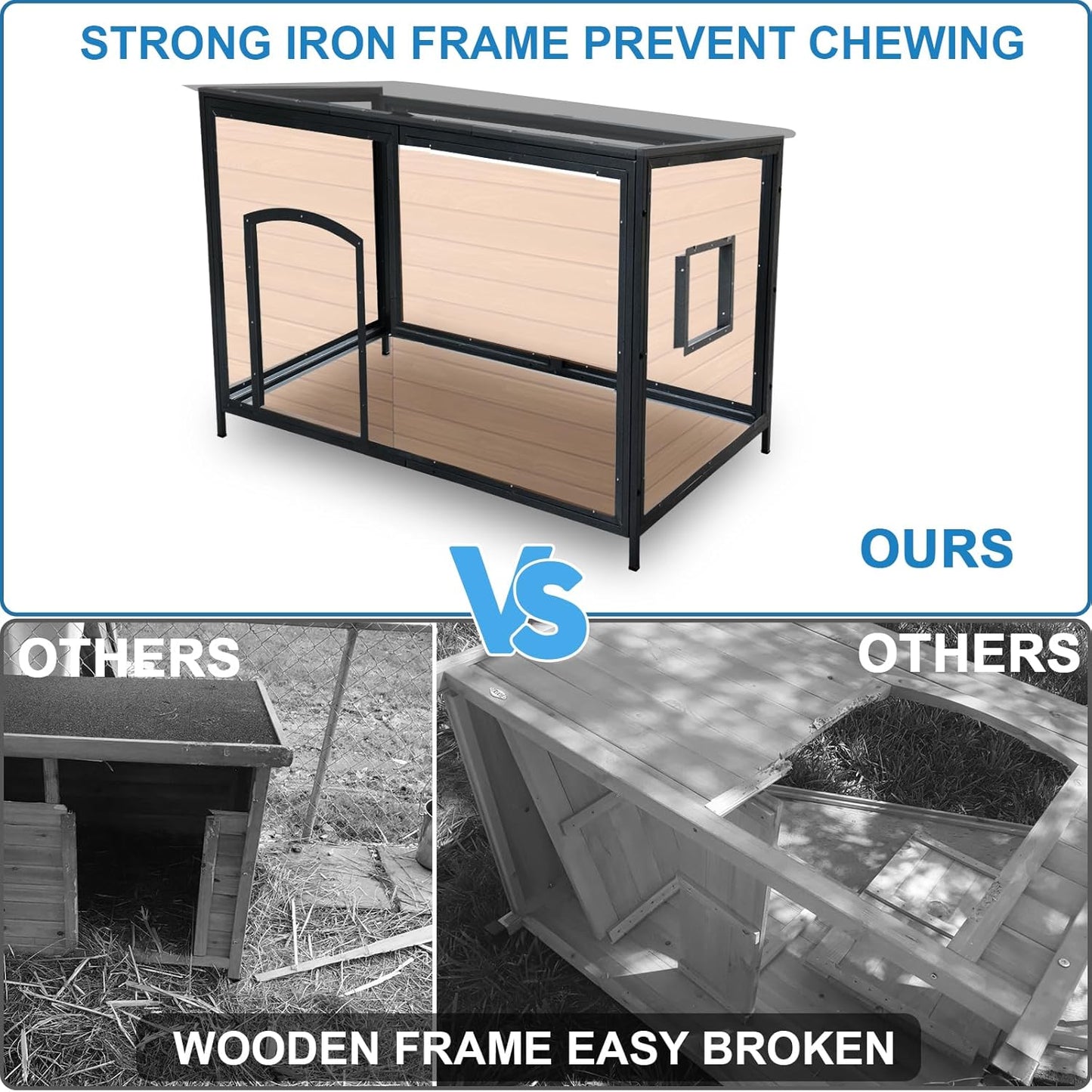 Dog House Outdoor Insulated 34.3" L Dog Kennel 6 Sides All-Round Foam Winter Weatherproof for Small Medium Dogs with Strong Metal Chew Proof Frame