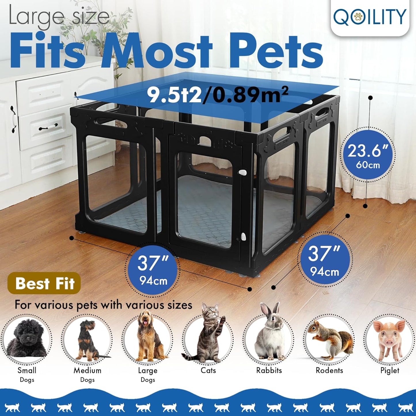 Clear Dog Playpen Indoor, Effectively Relieves Pet Anxiety, Suitable for Most Dogs, Black