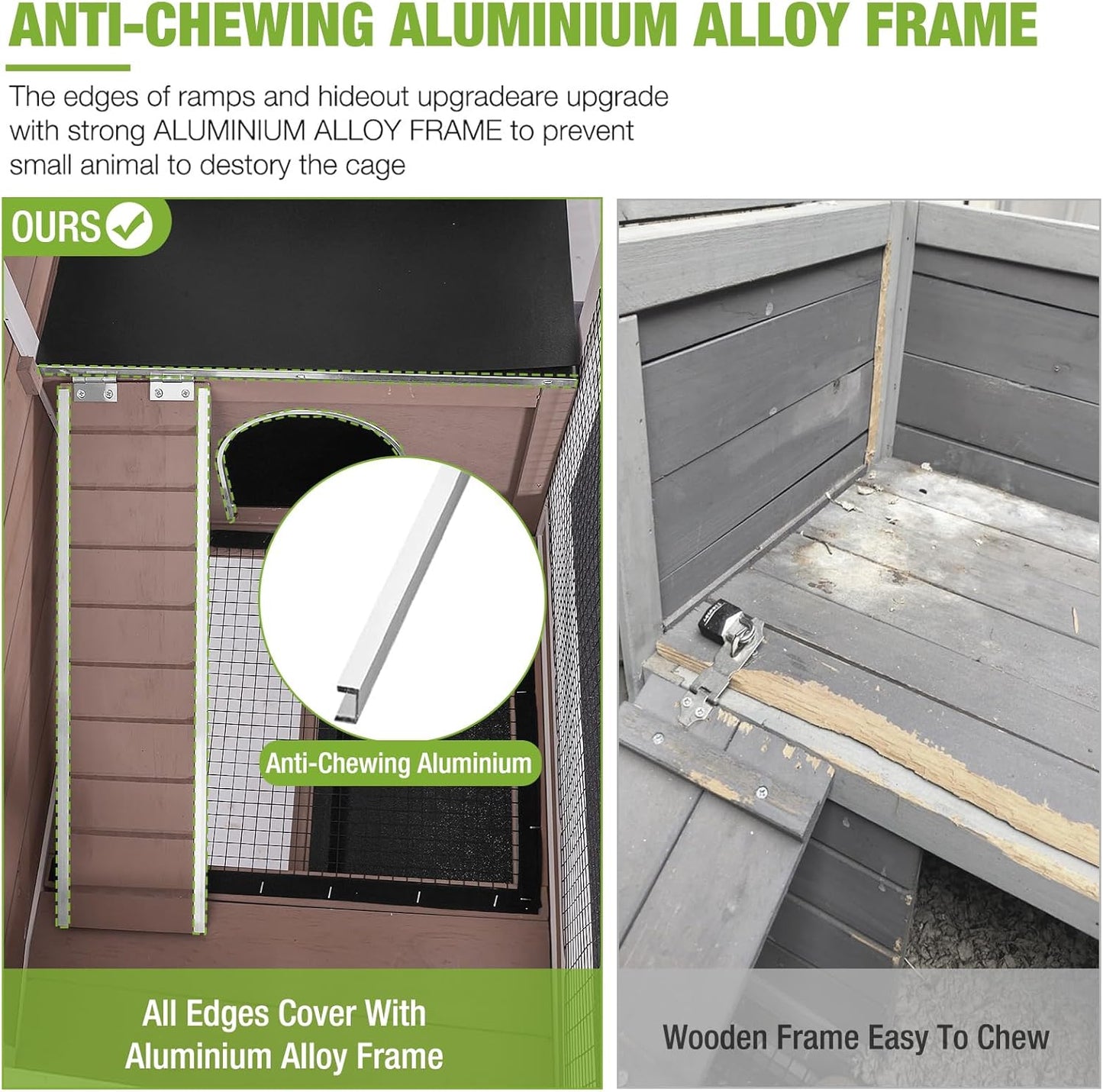 GUTINNEEN Rabbit Hutch Indoor Guinea Pig Cage Bunny House 36.6" Upgraded with Anti Chewing Edges, Cool Zinc Sheet, Leakproof PVC Layer, Wire Floor, Detachable Legs (Brown)