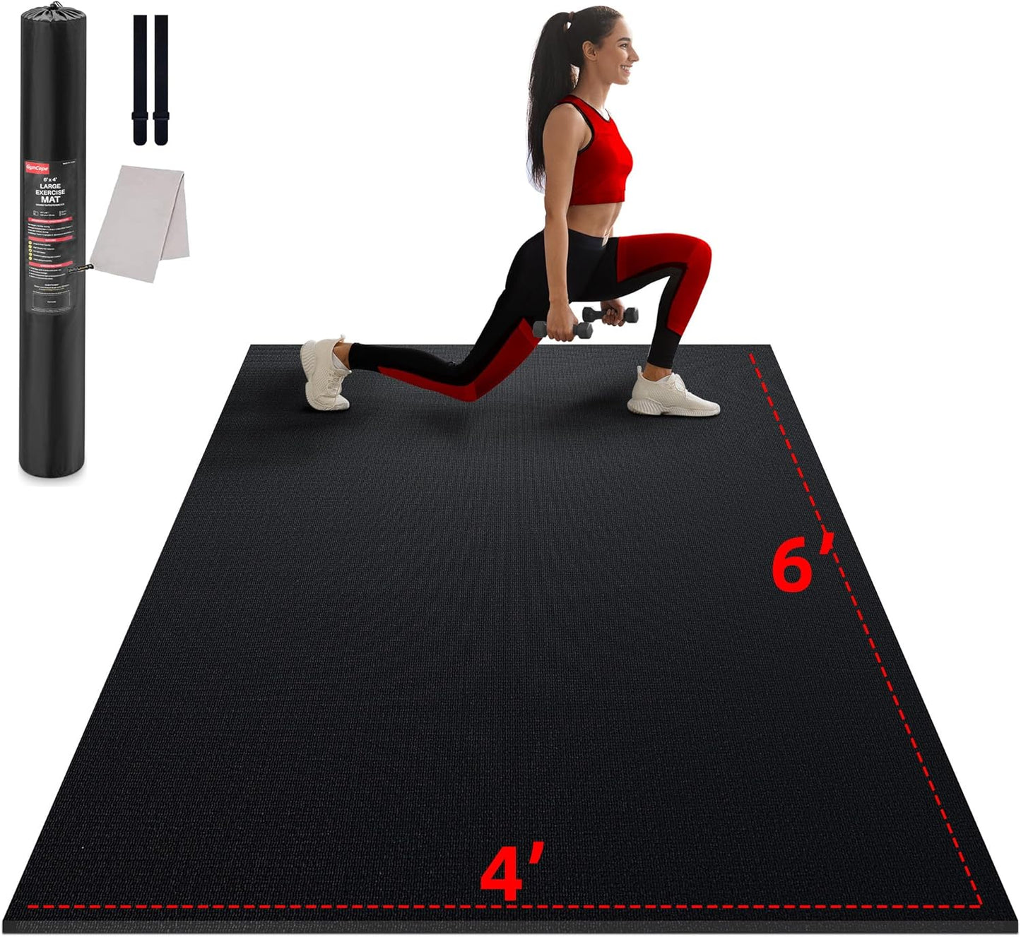 Large Exercise Mat for Home Workout,12‘x6’/10'x6'/9'x6'/8'x6'/7'x5'/6'x4' (7mm) Extra Thick Workout Mat, High-Density Gym Mat for Cardio, Jump Rope, MMA, Weights (Shoe-Friendly)