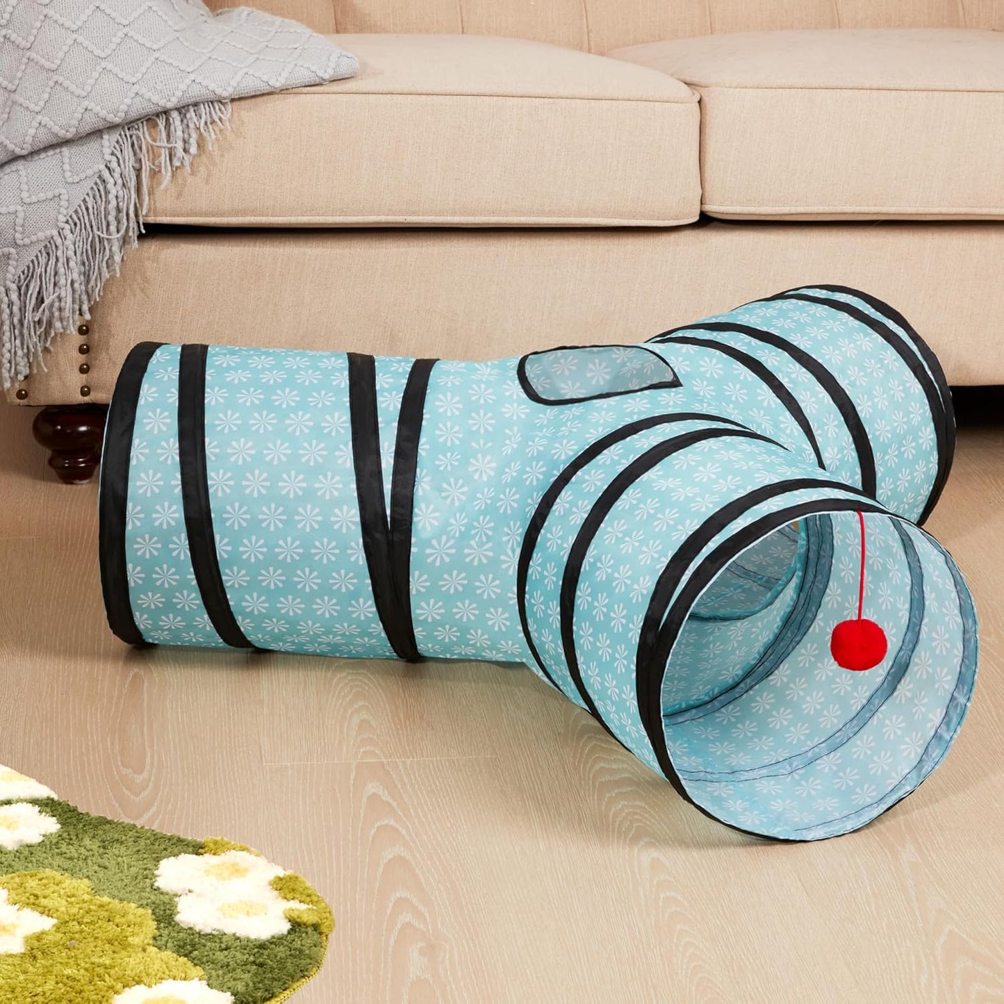 Tempcore Pet Cat Tunnel Tube Cat Toys 3 Way Collapsible, Cat Tunnels for Indoor Cats, Kitty Tunnel Bored Cat Pet Toys Peek Hole Toy Ball Puppy, Kitty, Kitten, Rabbit Teardrop Flower