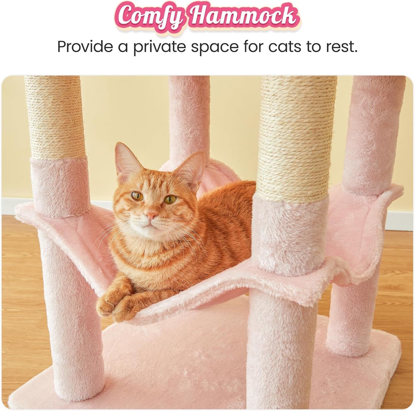MWPO 63.8-Inch Pink Cat Tree for Indoor Cats, Multi-Level Cat Tower with Sisal-Covered Scratching Posts, Padded Platform, Hammock, Dangling Toys, Stable Cat Condo Pet Play House