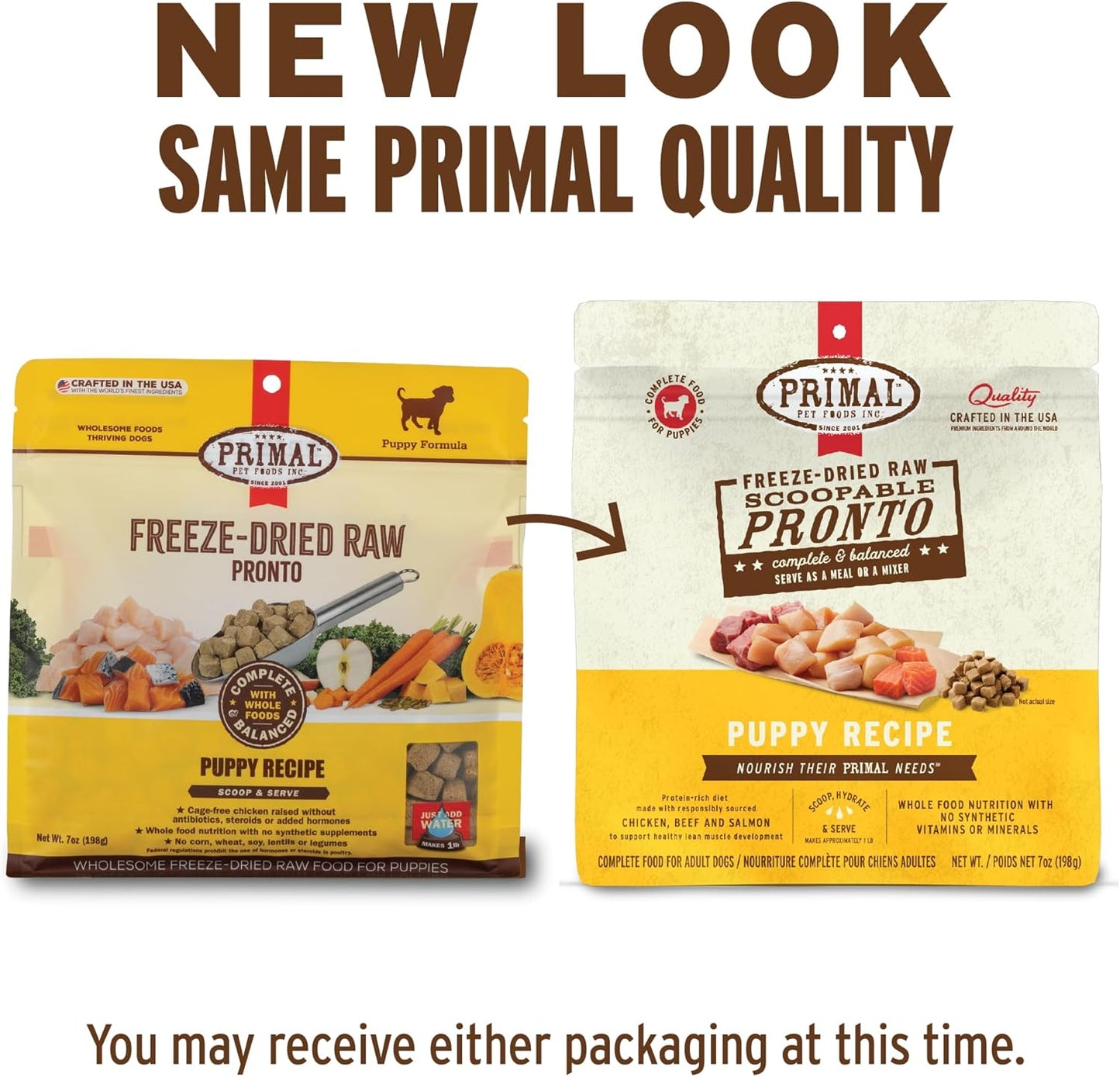 Primal Freeze Dried Puppy Dog Food, Pronto Mini Nuggets; Scoop & Serve, Complete & Balanced Meal; Also Use As Topper or Treat; Premium, Healthy, Grain Free, High Protein Raw Dog Food (16 oz, 2-Pack)
