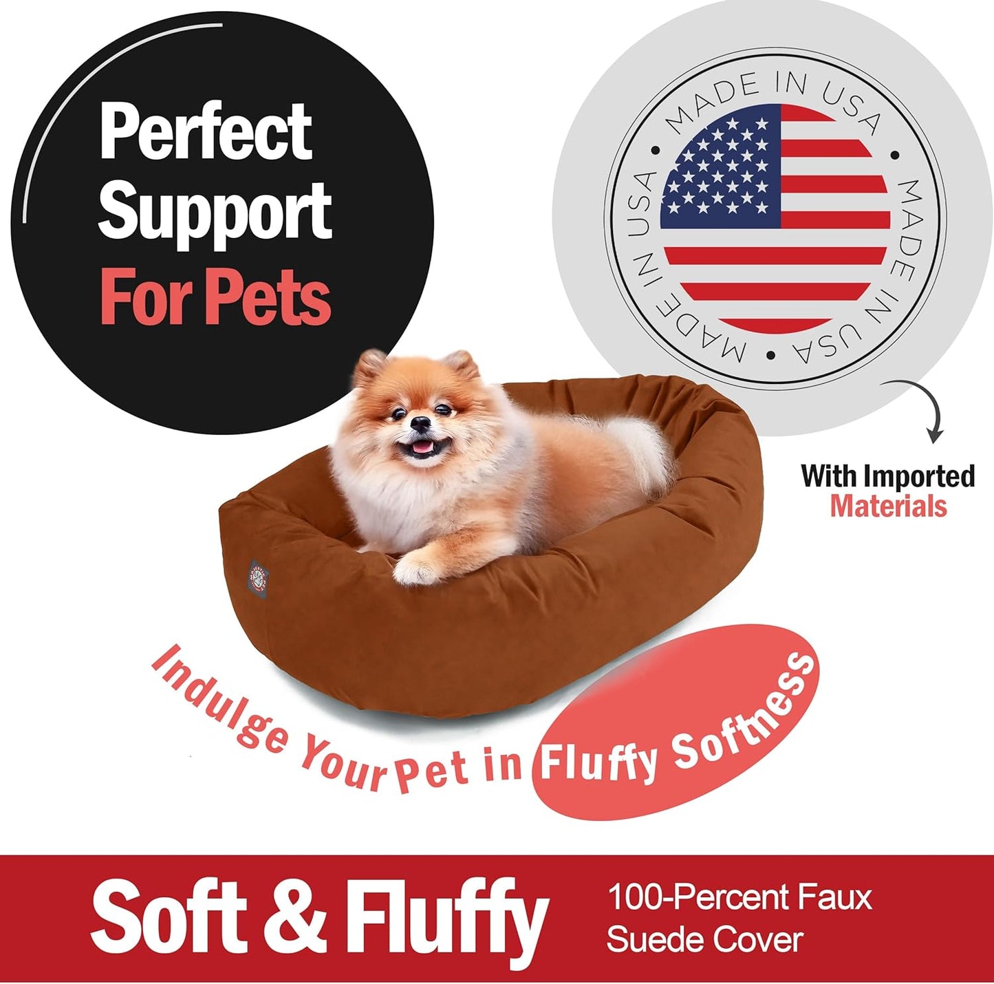 Majestic Pet 24 Inch Suede Shredded Memory Foam Mix Calming Small Dog Bed Washable 24 x 19 x 7 (Inch) - Cozy Soft Round Donut Dog Bed with Spine for Head Support - Pet Bed Rust