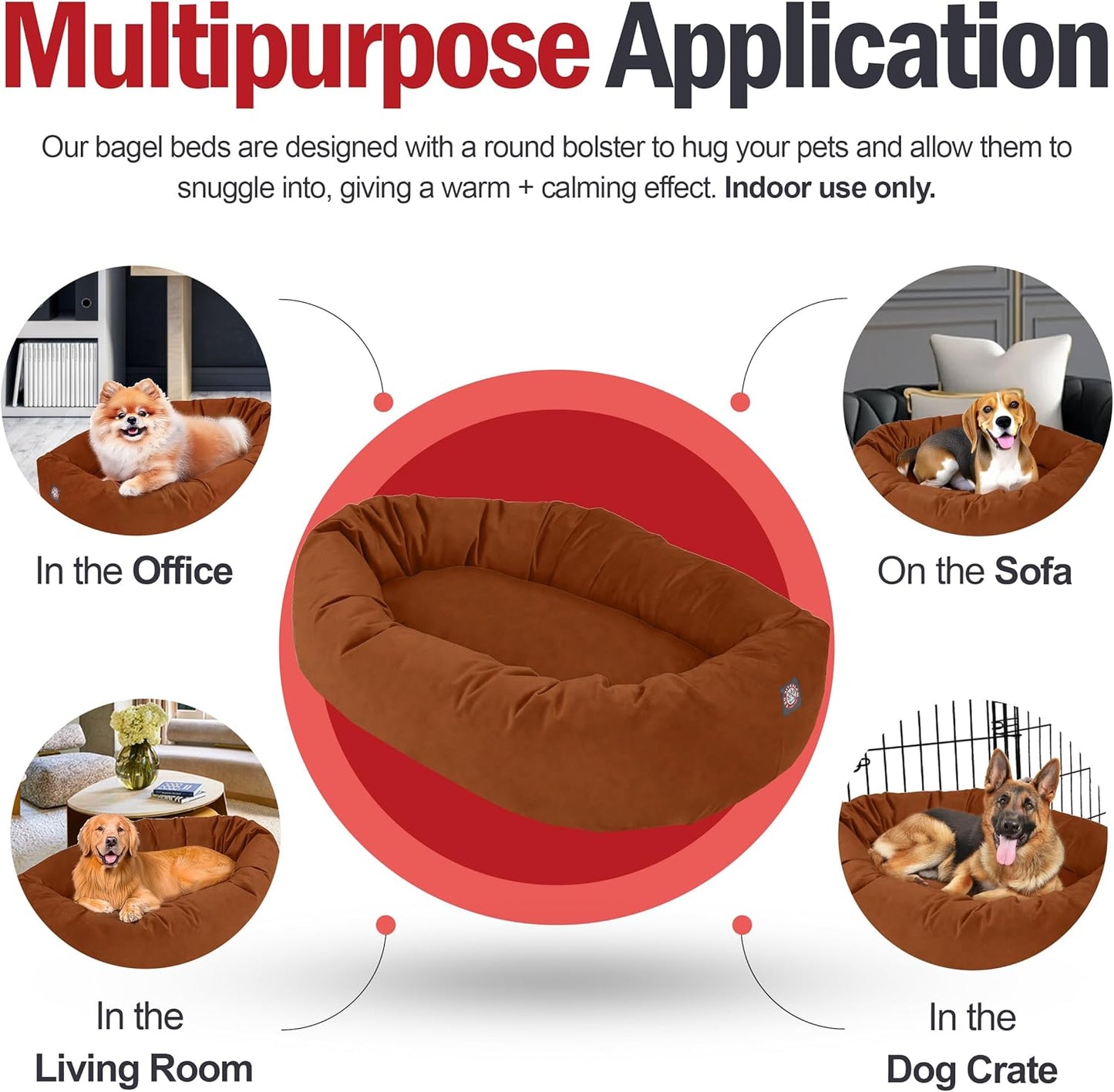 Majestic Pet 24 Inch Suede Calming Dog Bed Washable 24x19x7 (Inch) – Cozy Soft Round Donut Dog Bed with Spine Support for Dogs to Rest Their Head - Pet Bed Small – Rust (2025)