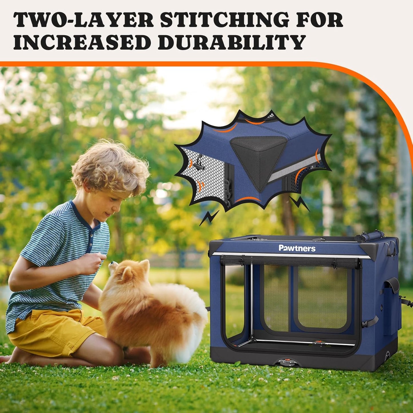 Collapsible Dog Crate: 26 Inch Foldable Soft Sided Dog Crate for Small Dogs, Portable Dog Travel Kennel with Soft Mat for Indoors & Outdoors, Blue (26" L x 18" W x 18" H)