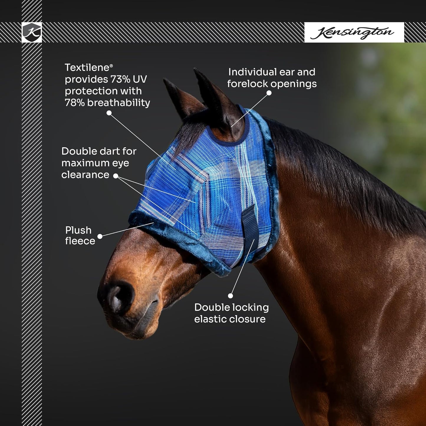 Kensington UV Fly Mask with Fleece Trim - Protective Mask with Dual Ear Opening Size: Small Color: 2019-Imperial Jade