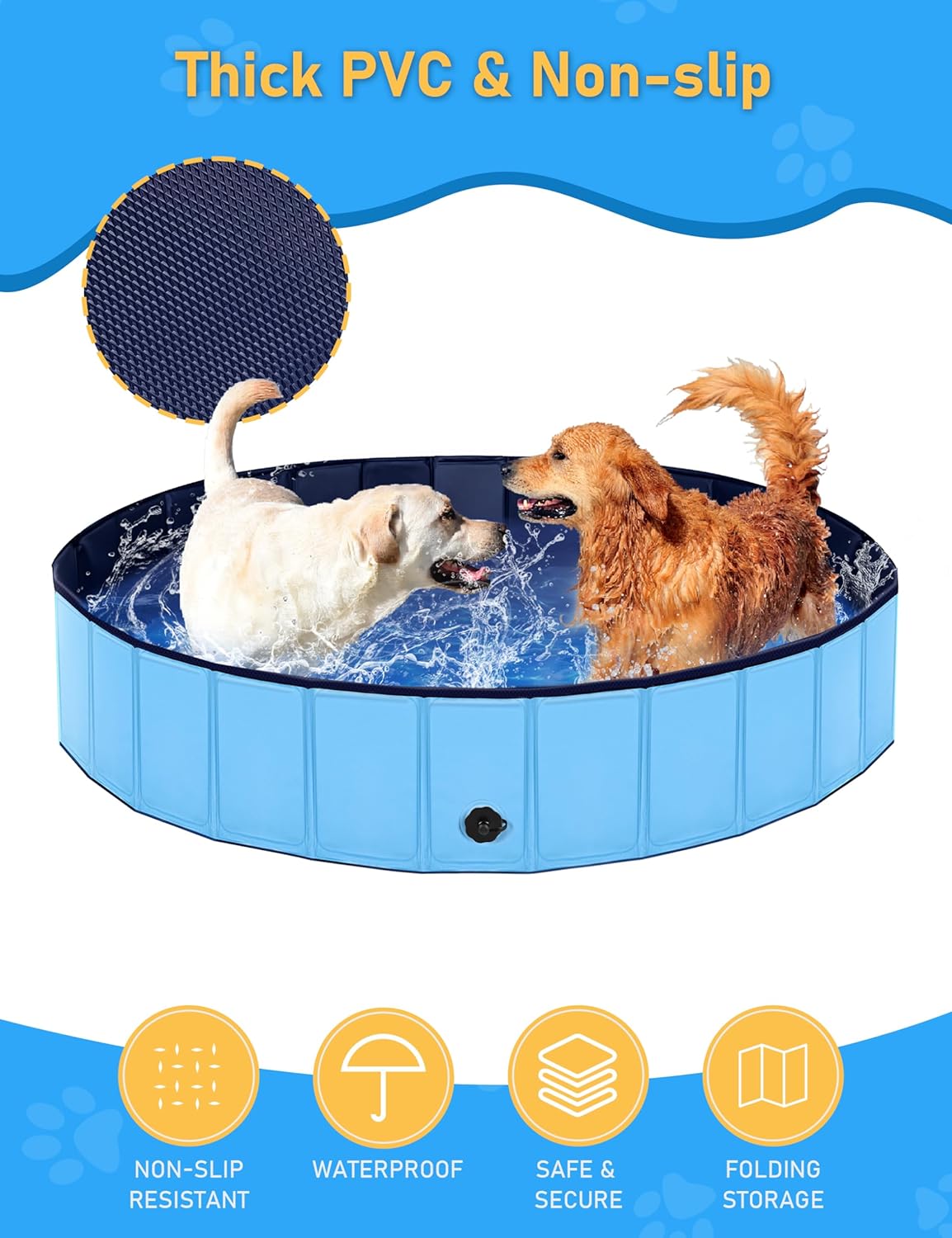 Foldable Dog Pool, Lexda Hard Plastic Shell Pet Swimming Pools for Large Dogs, Collapsible Plastic Pet Pool, Portable Bathing Tub for Dogs (79x12inch)