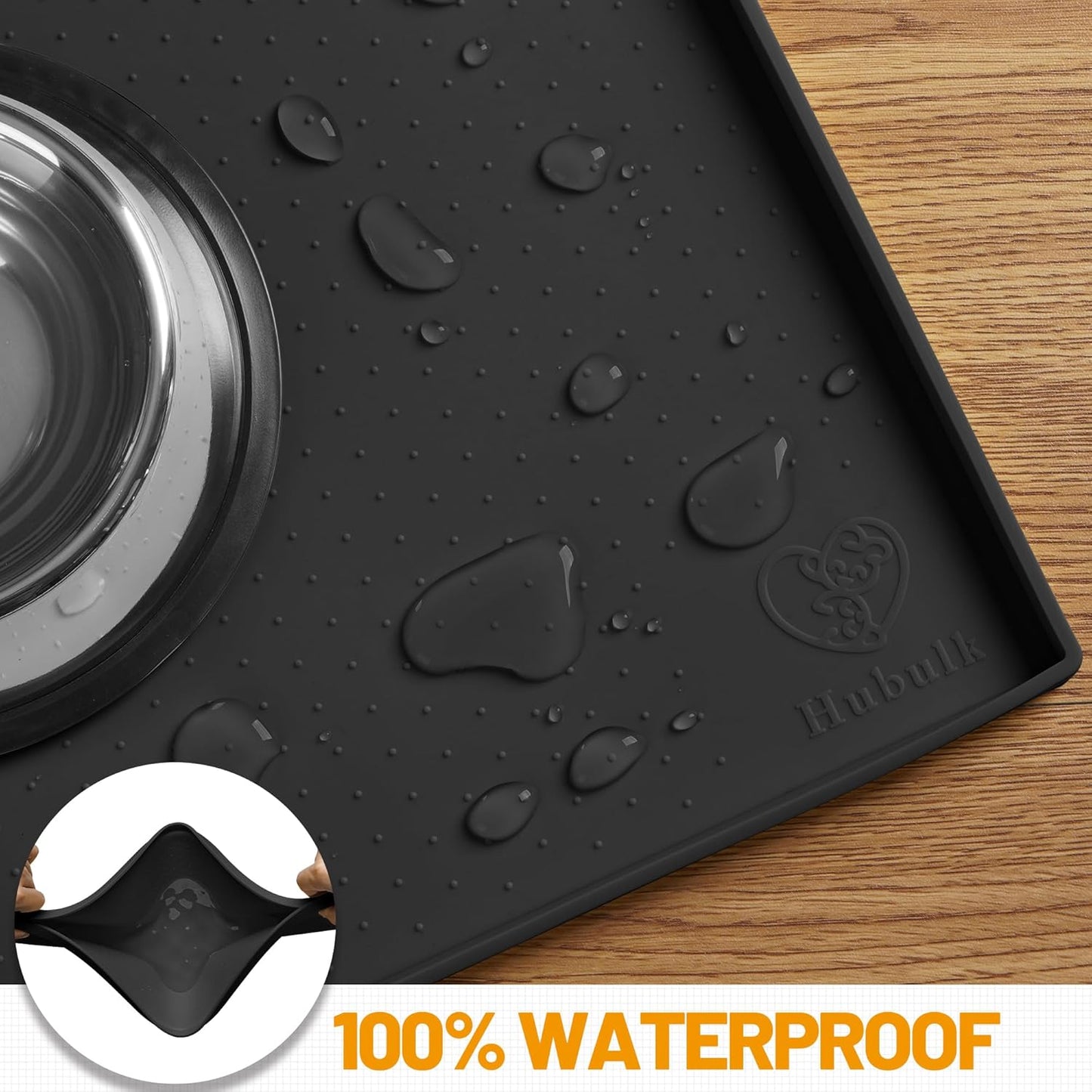 Hubulk Dog Feeding Mat,100% Waterproof Food Grade Silicone Pet Food and Water Bowl Placemat,Dishwasher, High Raised Edge to Prevent Spills,Nonslip Tray to Stop Messes on Floor (24"x16"x0.5", Black)