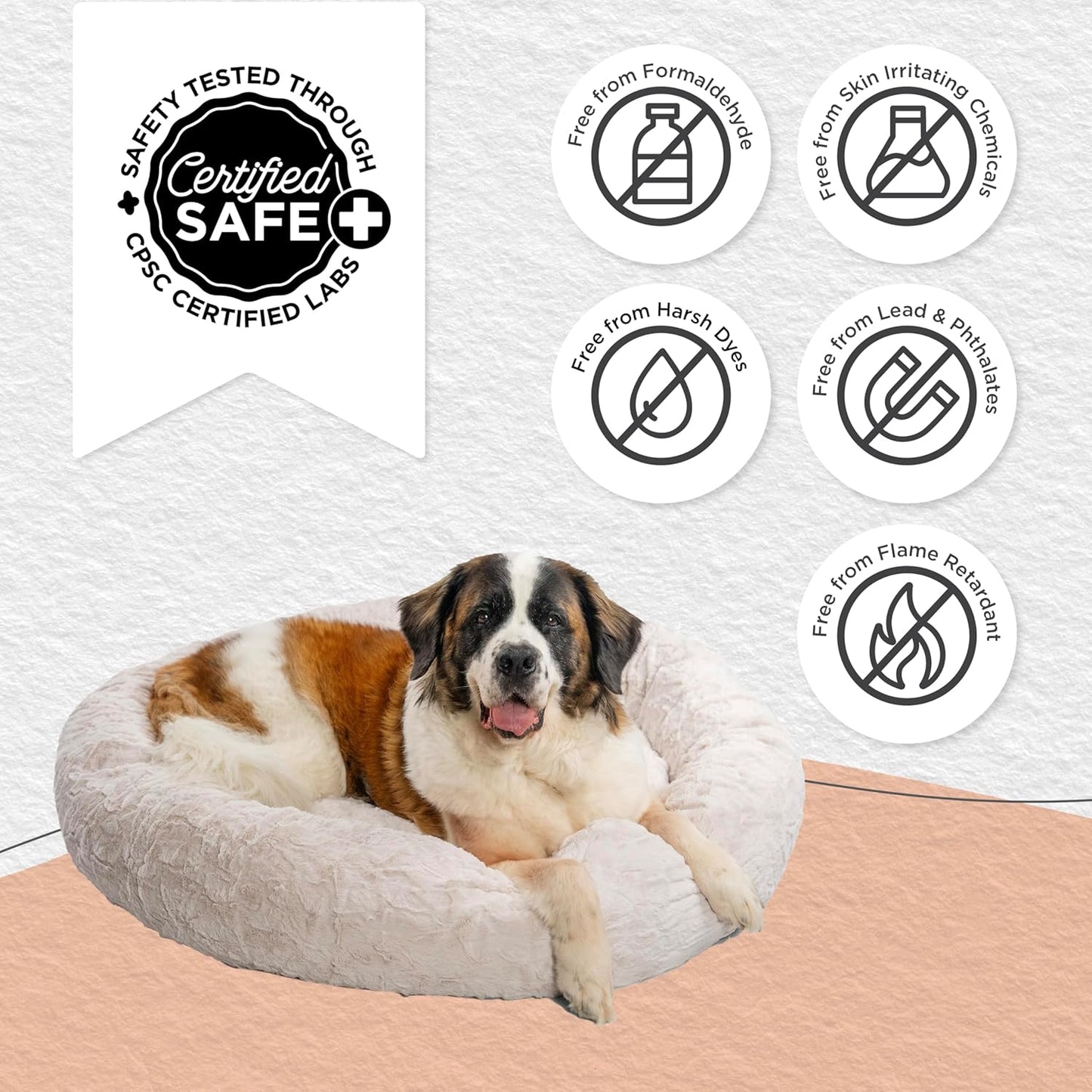 Best Friends by Sheri Original Calming Donut Dog and Cat Bed, Lux Faux Fur, Oyster, XL (45in x 45in) - Anxiety Relief for Pets Up to 150 lbs