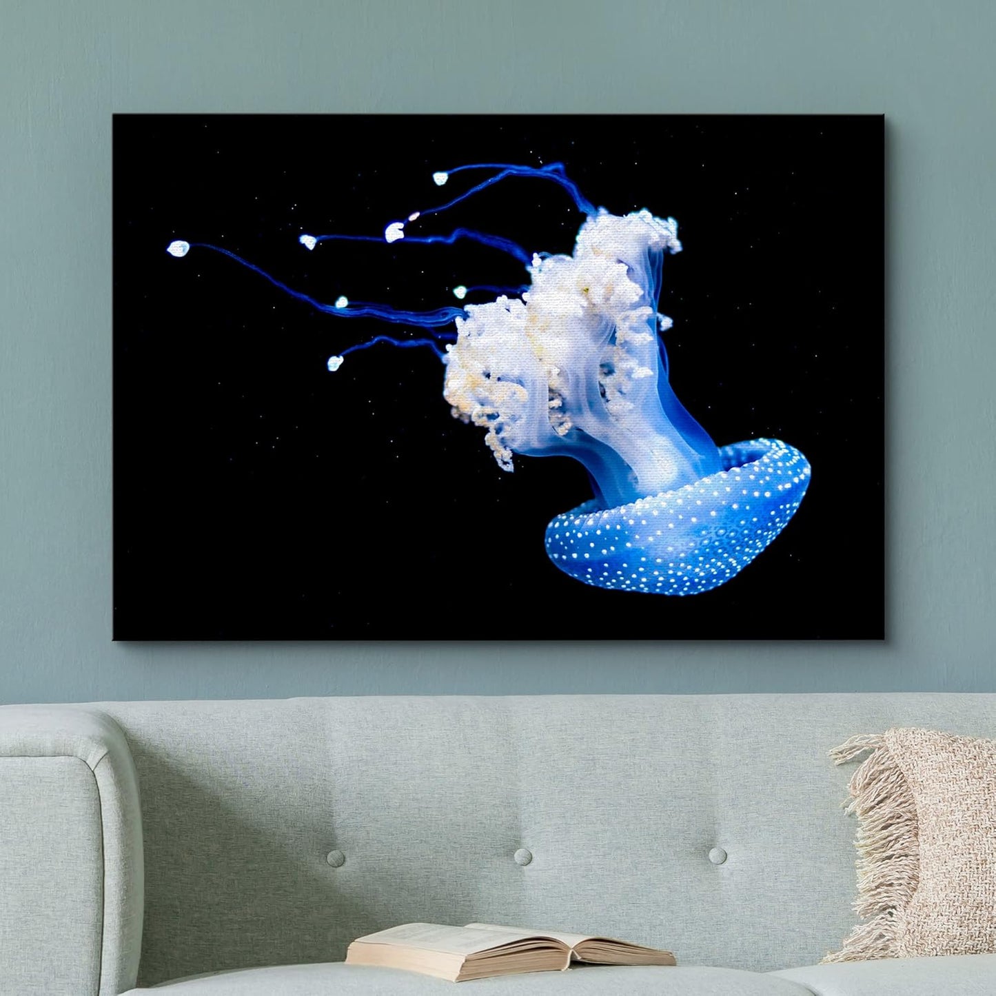 wall26 Canvas Print Wall Art Mystic Fantasy Tropical Blue X-Ray Jellyfish Nature Animals Photography Realism Rustic Scenic Landscape Wilderness Colorful for Living Room, Bedroom, Office - 12"x18"