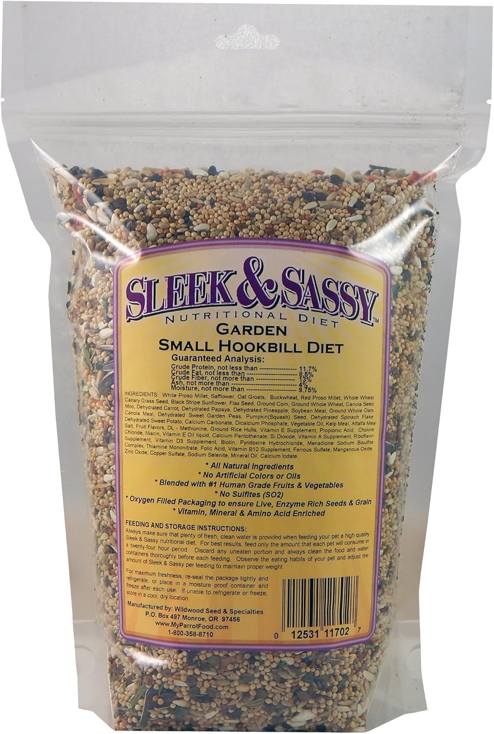 SLEEK & SASSY Garden Small Hookbill Bird Food for Cockatiels, Lovebirds, Quaker Parrots & Small Conures (2 lbs.)