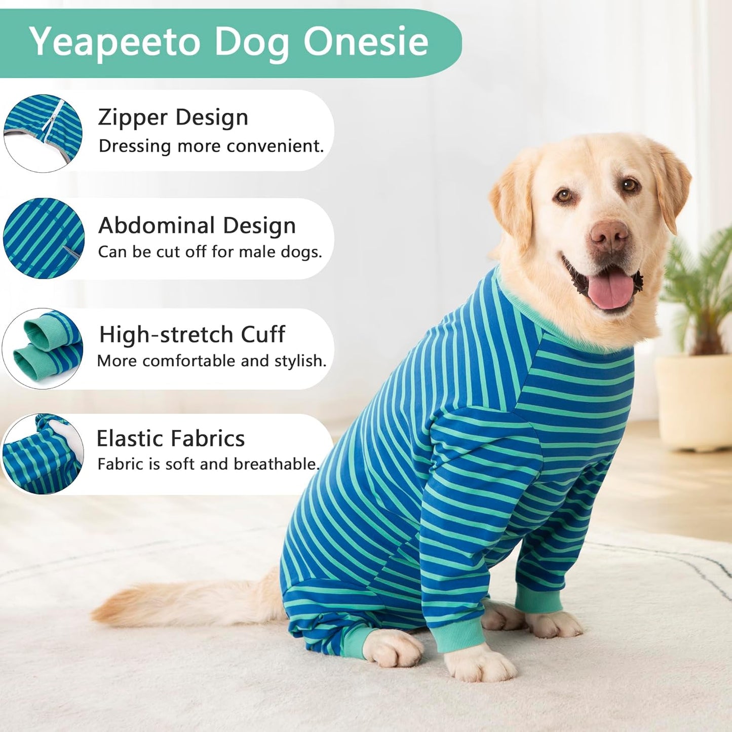 Yeapeeto Dog Onesie Surgery Recovery Suit for Large Medium Bodysuit Dogs Pajamas PJS Full Body for Shedding, Prevent Licking, Wound Protection, Cone Alternative… (Blue Green, 3XL)