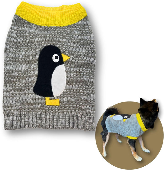 Cute Sweater for Dogs and Cats Soft Flannel Pet Outfit Warm and Cozy Animal Hoodie Small to Large Pet Clothes for Halloween Parties and Everyday Wear (Medium, Grey Pinguin)