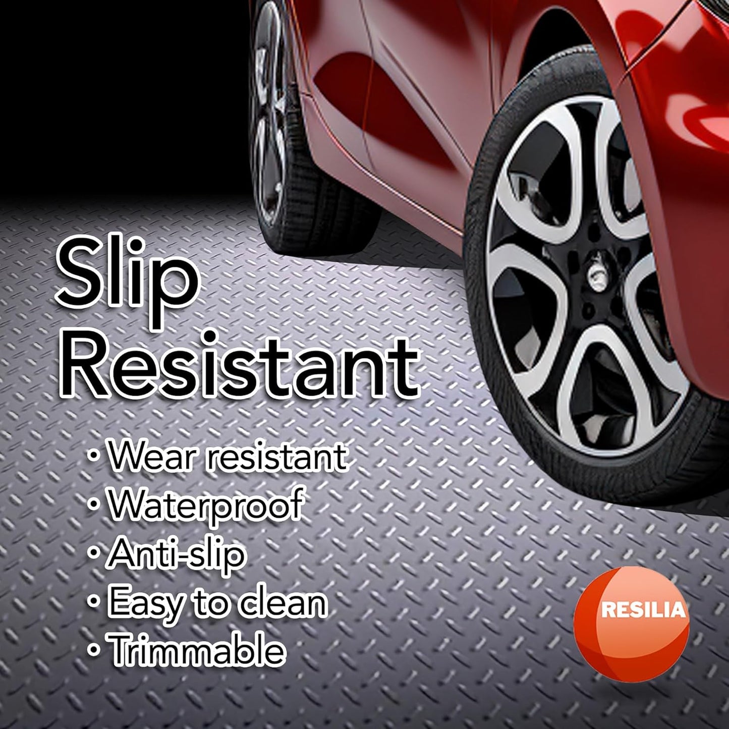 RESILIA Heavy Duty Garage Floor Runner & Protector Mat - Slip Resistant Diamond Plate PVC Mats - Water, Spill, & Stain Resistant, Silver (4 feet x 15 feet), Made in The USA