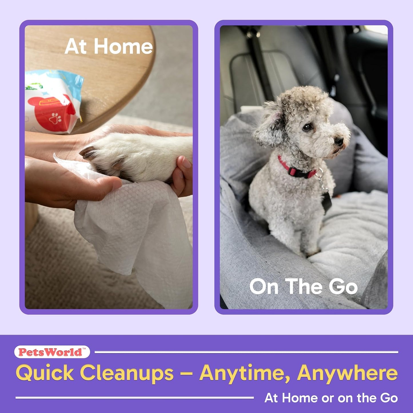 PETSWORLD Pet Wipes for Dogs & Cats, Unscented, Hypoallergenic, Chemical-Free, Biodegradable (98%), Thick & Durable, Textured Grooming Wipes (Unscented, 1200 Count)