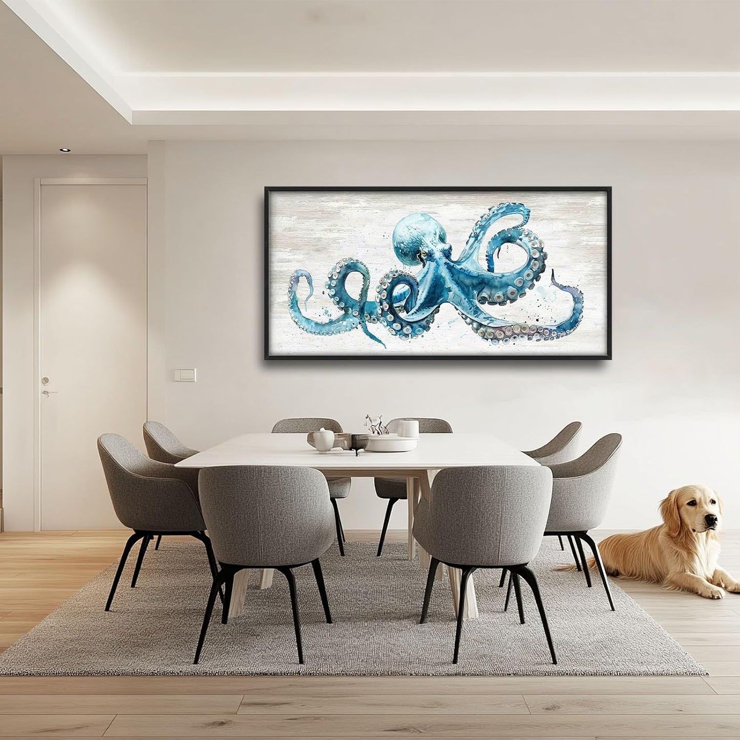 Octopus Large Wall Art Ocean Sea Nautical Pictures Rustic Blue Octopus Animal Wall Decor Canvas Print Painting Artwork for Bathroom Living Room Bedroom 60L" x 30W"