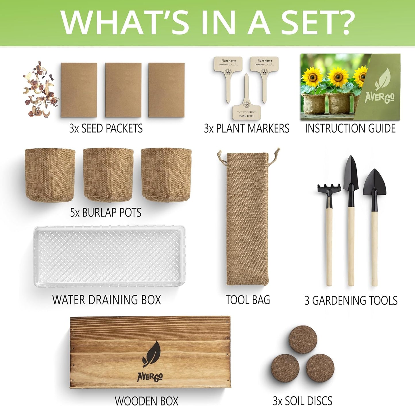 Wildflower Seed Mix Growing Kit - Includes Perennial & Annual Wild Flowers, Burlap Planters, Soil, Wooden Box, and Gardening Tools for Indoor Garden and Patio Planting
