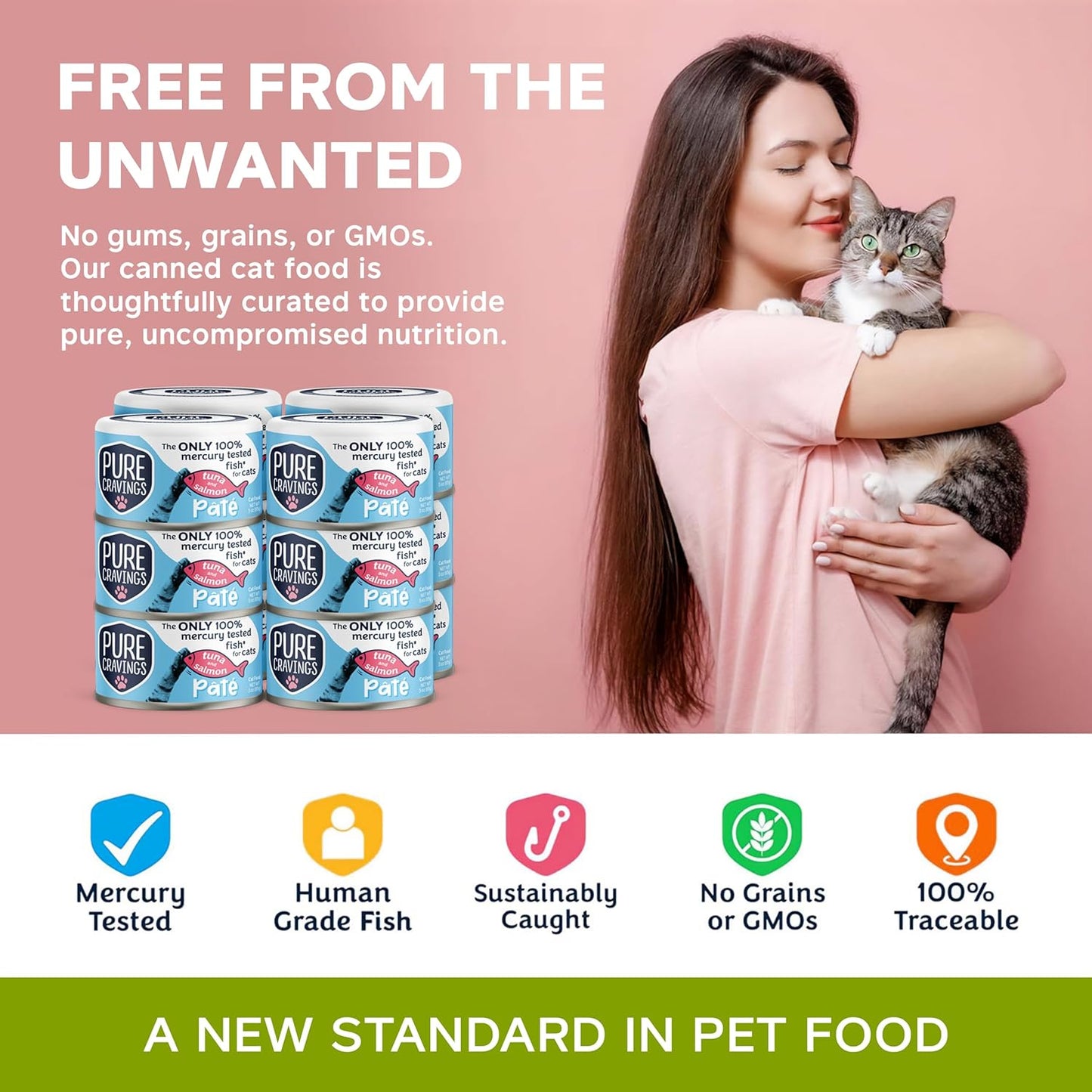 Tuna and Salmon Pate, Canned Wet Cat Food, 100% Mercury-Tested, Moist Can Fish, Grain-Free Protein, Non-GMO, 12 Pack