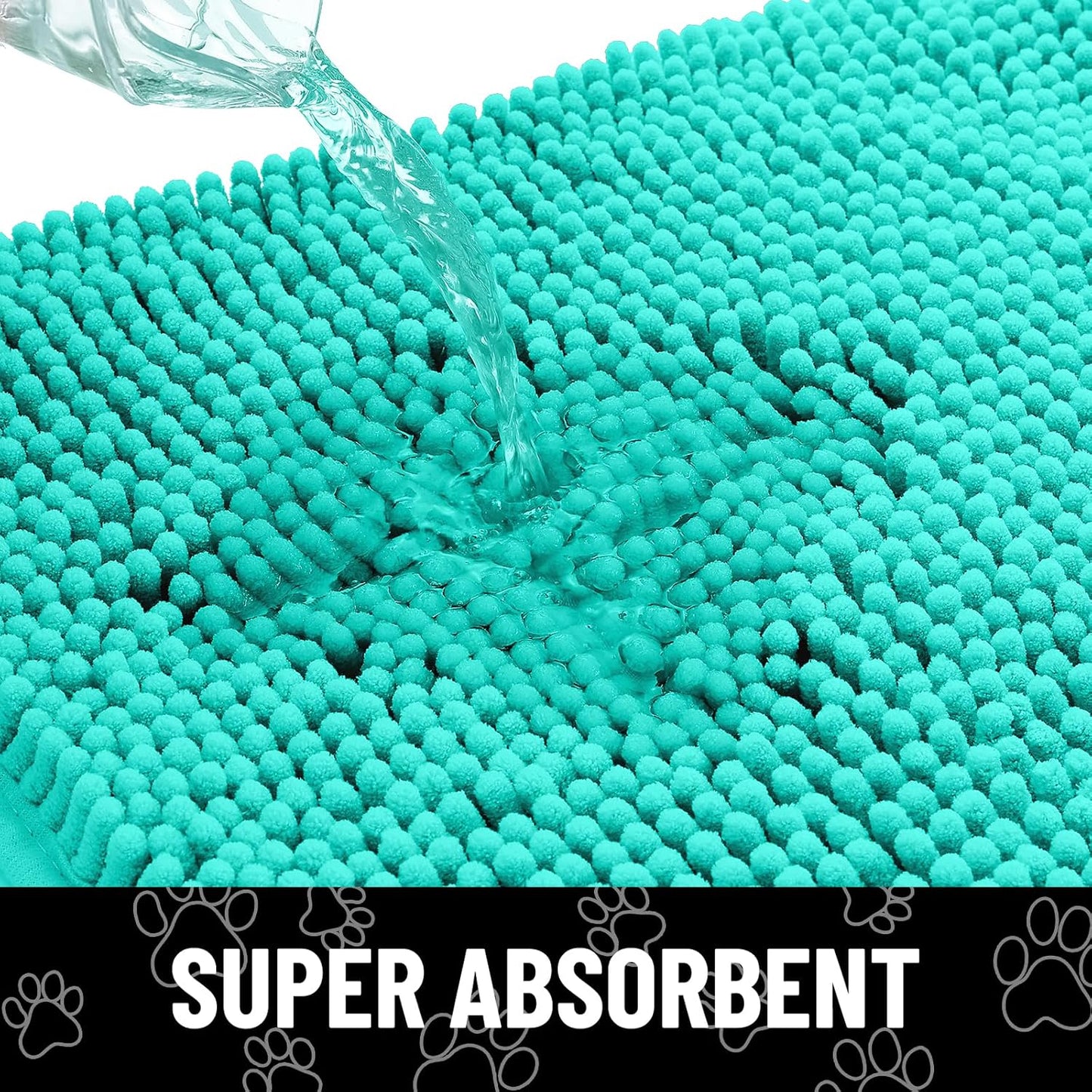 Smiry Dog Door Mat for Muddy Paws, Absorbent Dirt Trapper Non Slip Quick Dry Washable Chenille Mat for Mud Dogs, Entry Rug for Indoor and Outdoor (59x35 Inches, Turquoise)