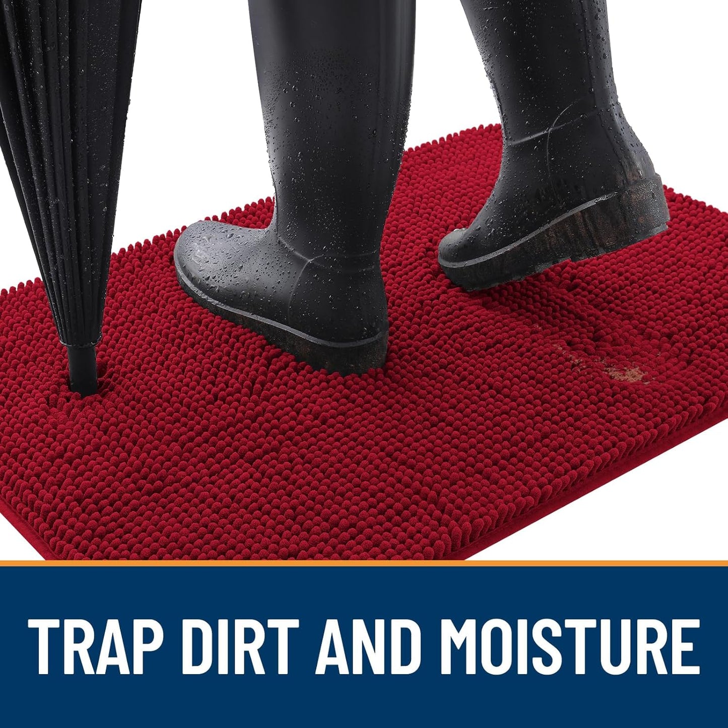 OLANLY Dog Door Mat for Muddy Paws 59x35, Absorbs Moisture and Dirt, Absorbent Non-Slip Washable Doormat, Quick Dry Chenille Mud Mat for Dogs, Entry Indoor Entryway Carpet for Inside Floor, Red