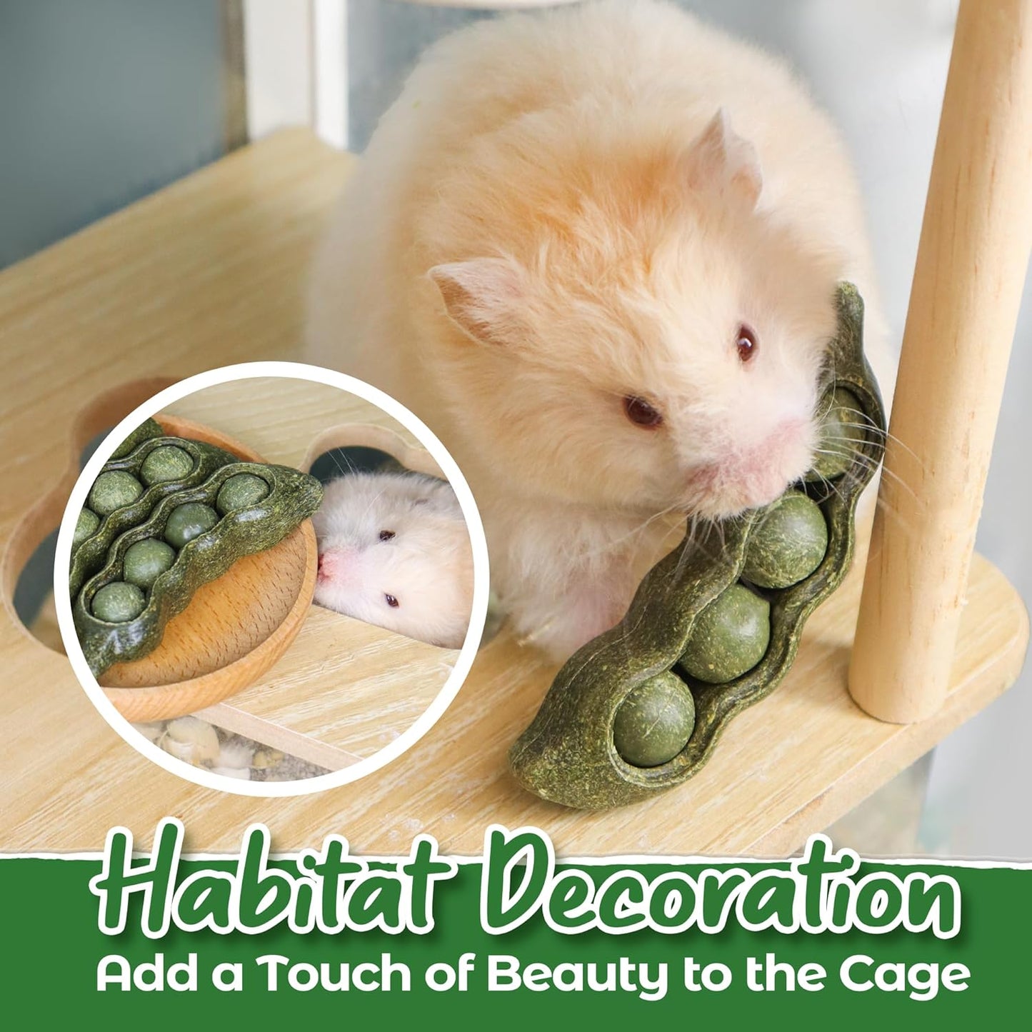 TEEWY 3PCS Guinea Pig Chew Toys, Prevent Teeth Overgrowth, Natural Vegetables and Timothy Grass, Hamster Chew Toys, Guinea Pig Toys, Chinchilla Toys, Peapod-Shaped