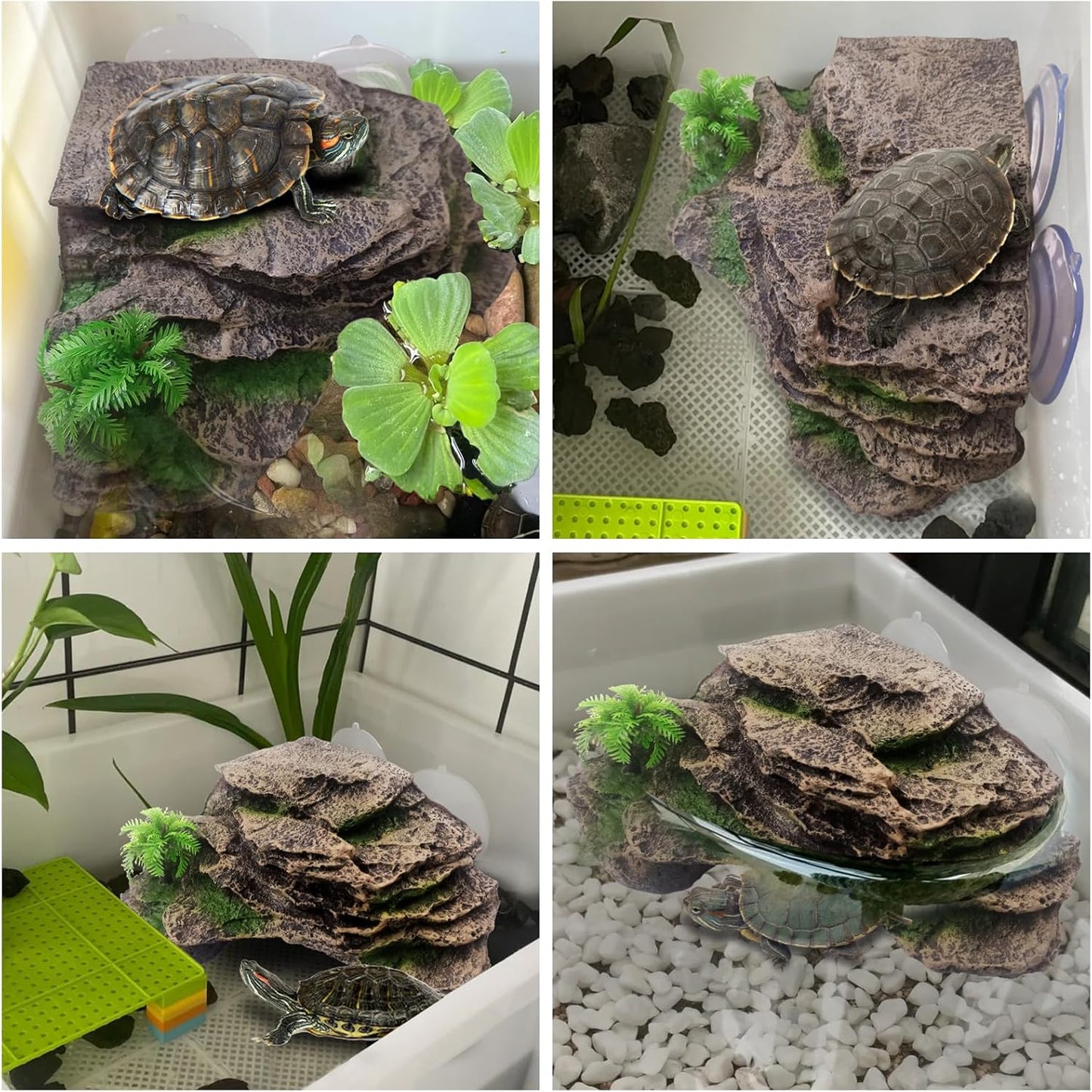 kathson Turtle Basking Platform with Suction Cup,Turtle Ramp Climbing Basking Platform Artificial Plants Decor Resting Basking Terrace Aquarium Ornament Rock for Turtle Frogs Lizards Bearded Dragon